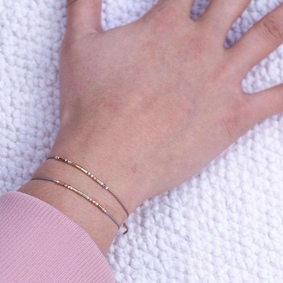 BFF Morse Code Bracelet - Dainty 14K Gold & Silver Jewelry by Olivia Cactus