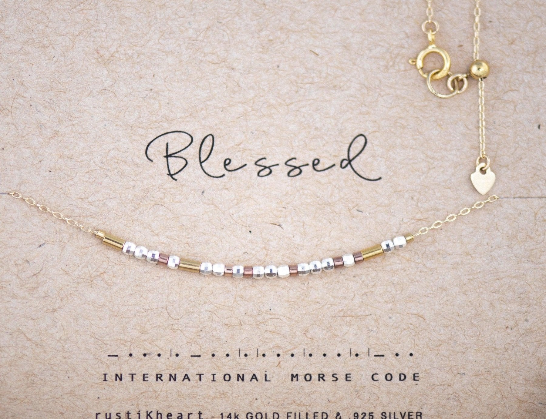 Blessed Morse Code Necklace - Dainty 14K Gold & Silver Jewelry by Olivia Cactus