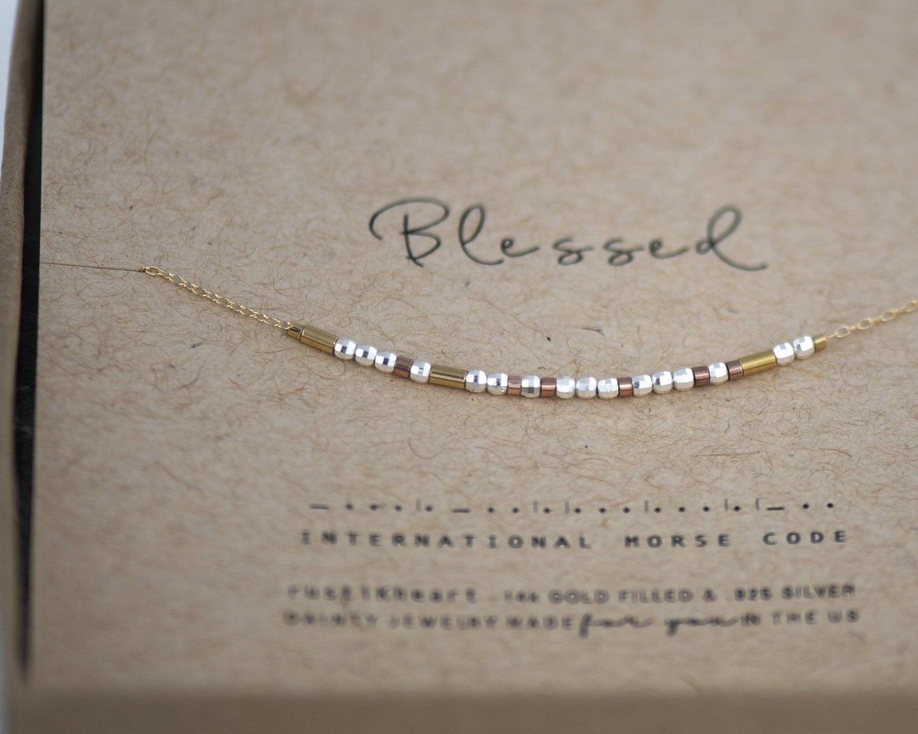 Blessed Morse Code Necklace - Dainty 14K Gold & Silver Jewelry by Olivia Cactus