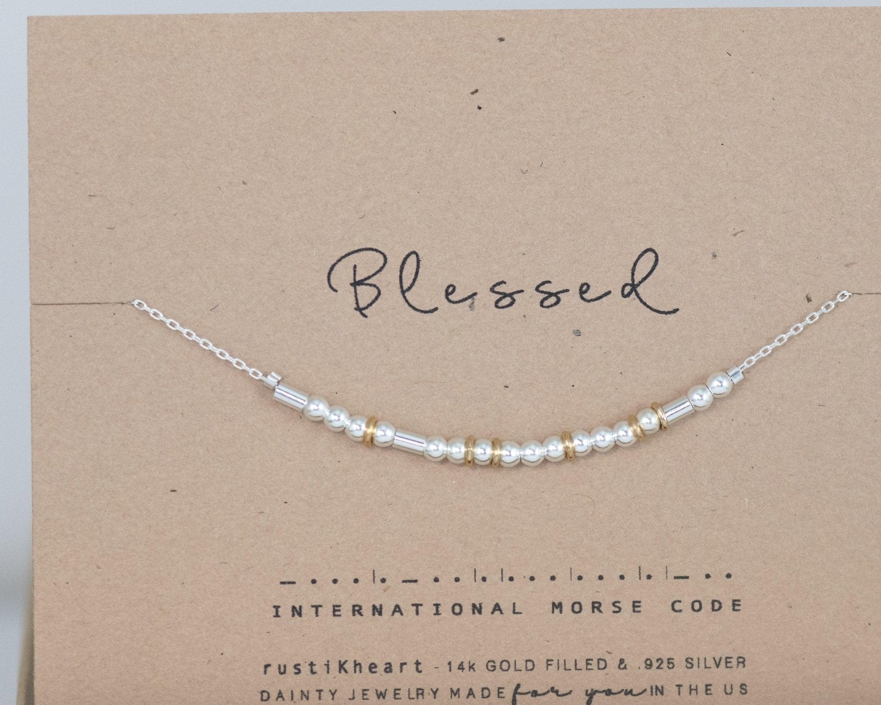 Blessed Morse Code Necklace - Dainty 14K Gold & Silver Jewelry by Olivia Cactus