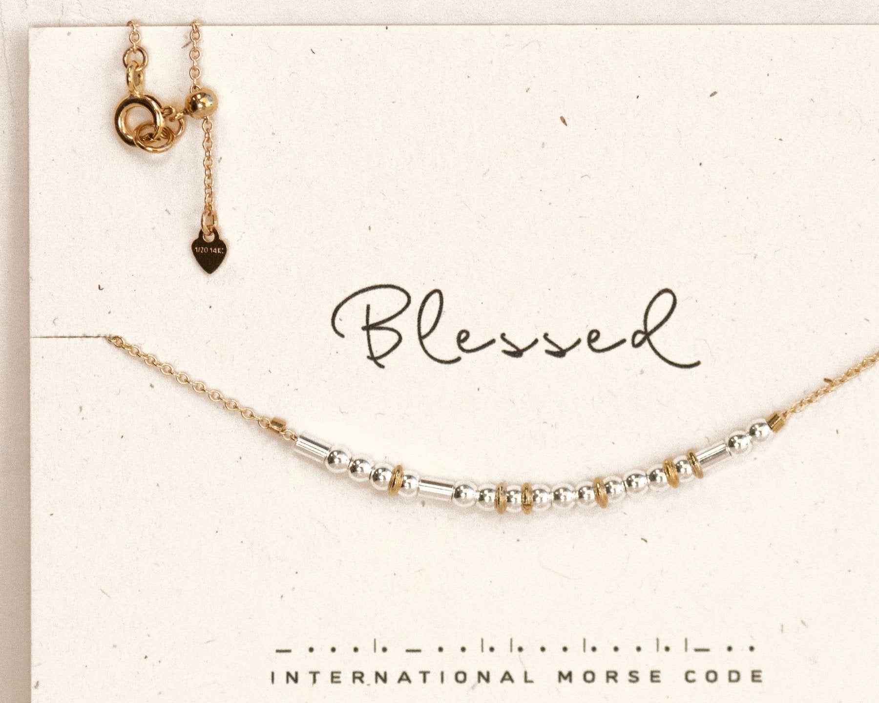 Blessed Morse Code Necklace - Dainty 14K Gold & Silver Jewelry by Olivia Cactus