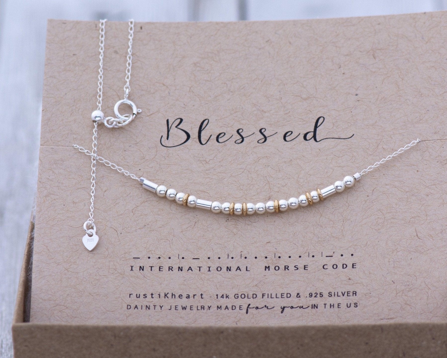 Blessed Morse Code Necklace - Dainty 14K Gold & Silver Jewelry by Olivia Cactus