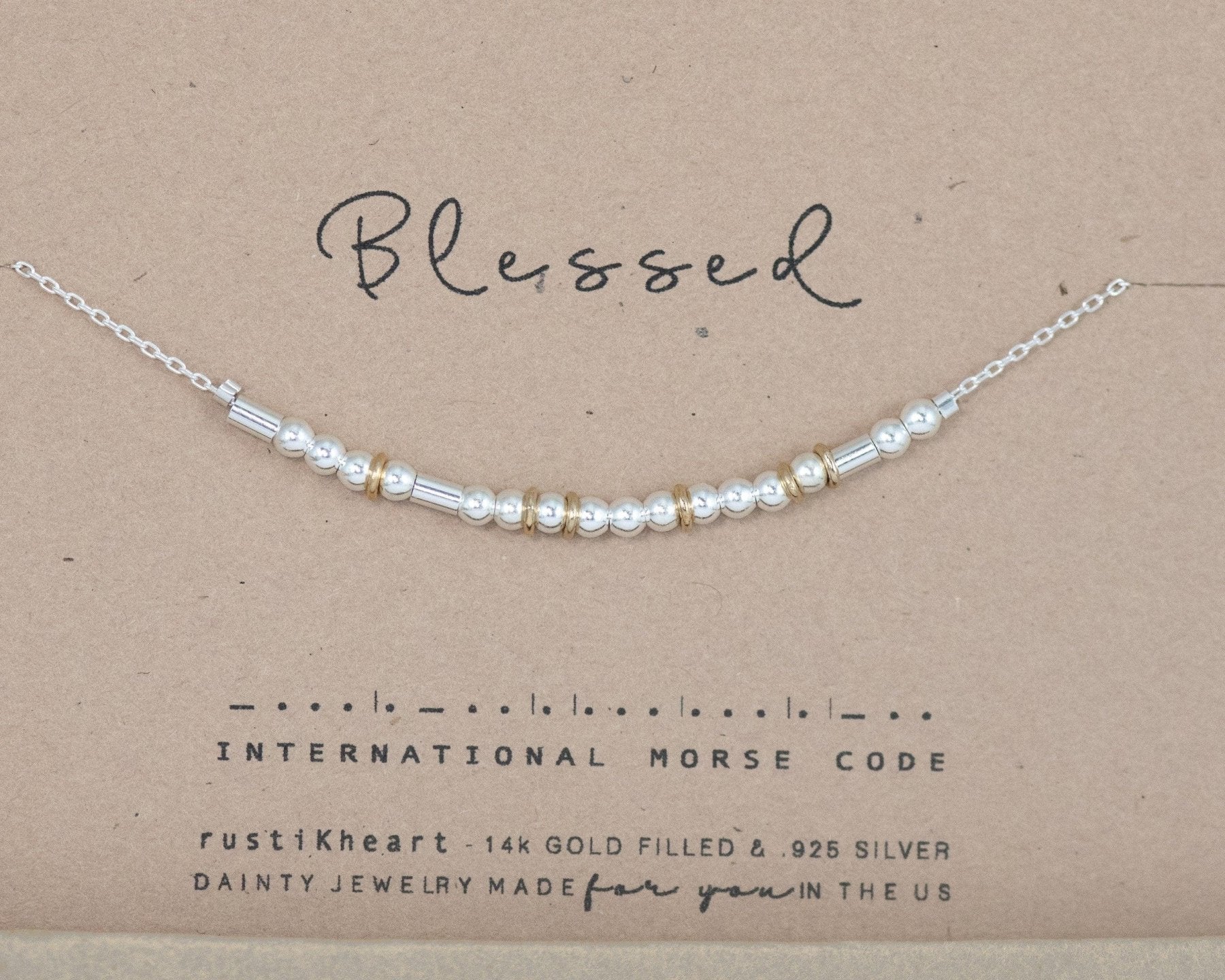 Blessed Morse Code Necklace - Dainty 14K Gold & Silver Jewelry by Olivia Cactus