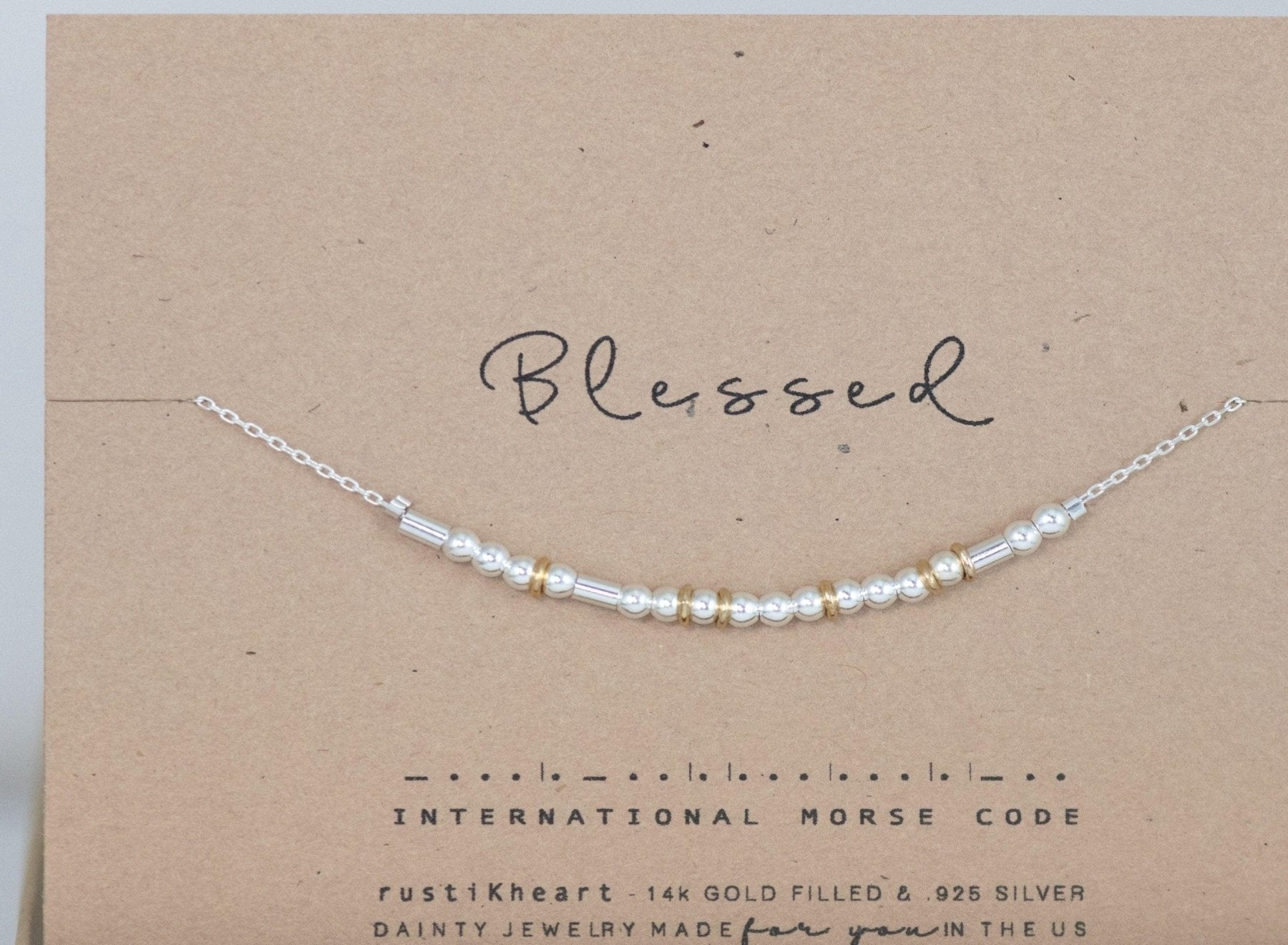 Blessed Morse Code Necklace - Dainty 14K Gold & Silver Jewelry by Olivia Cactus