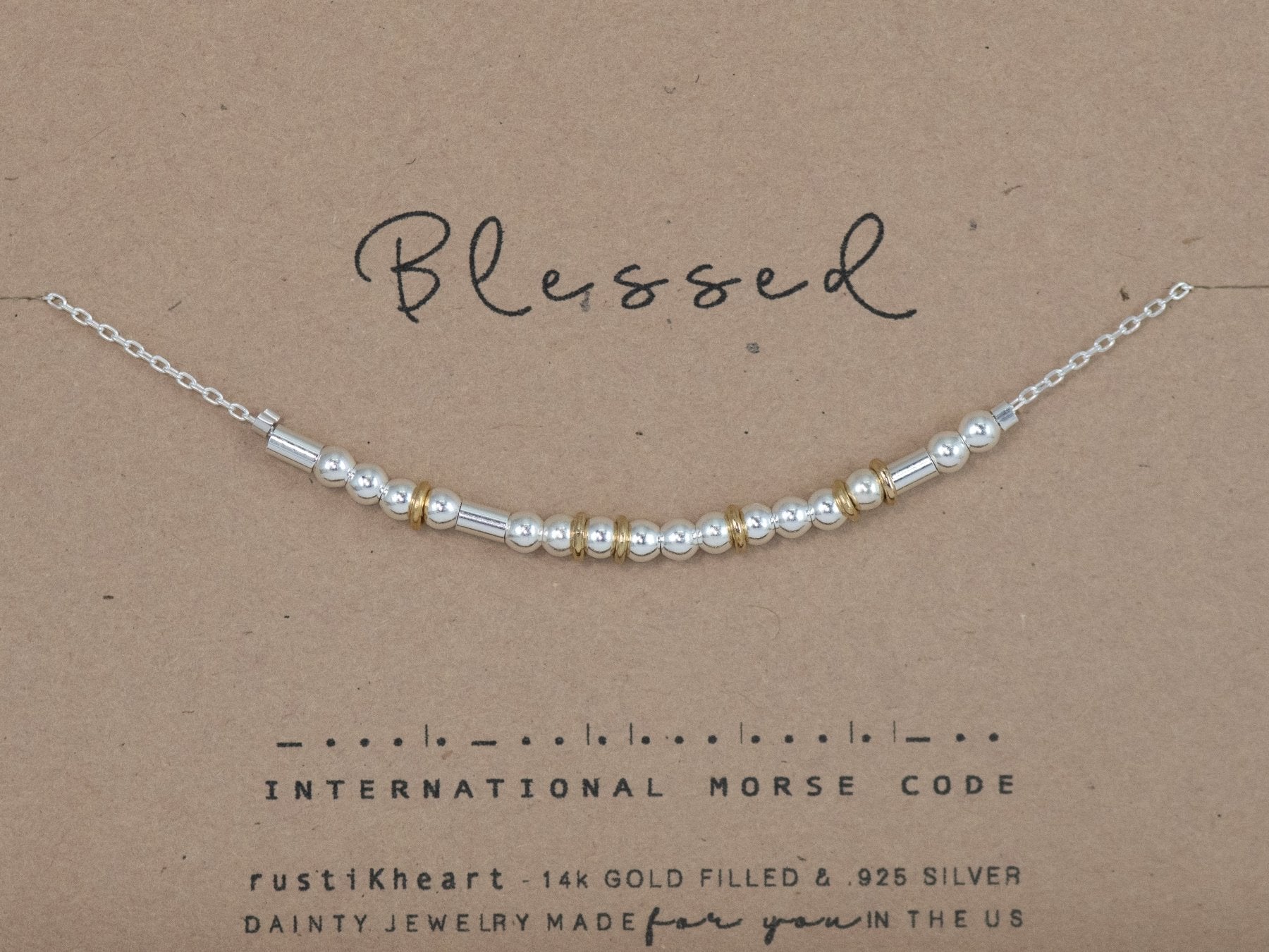 Blessed Morse Code Necklace - Dainty 14K Gold & Silver Jewelry by Olivia Cactus