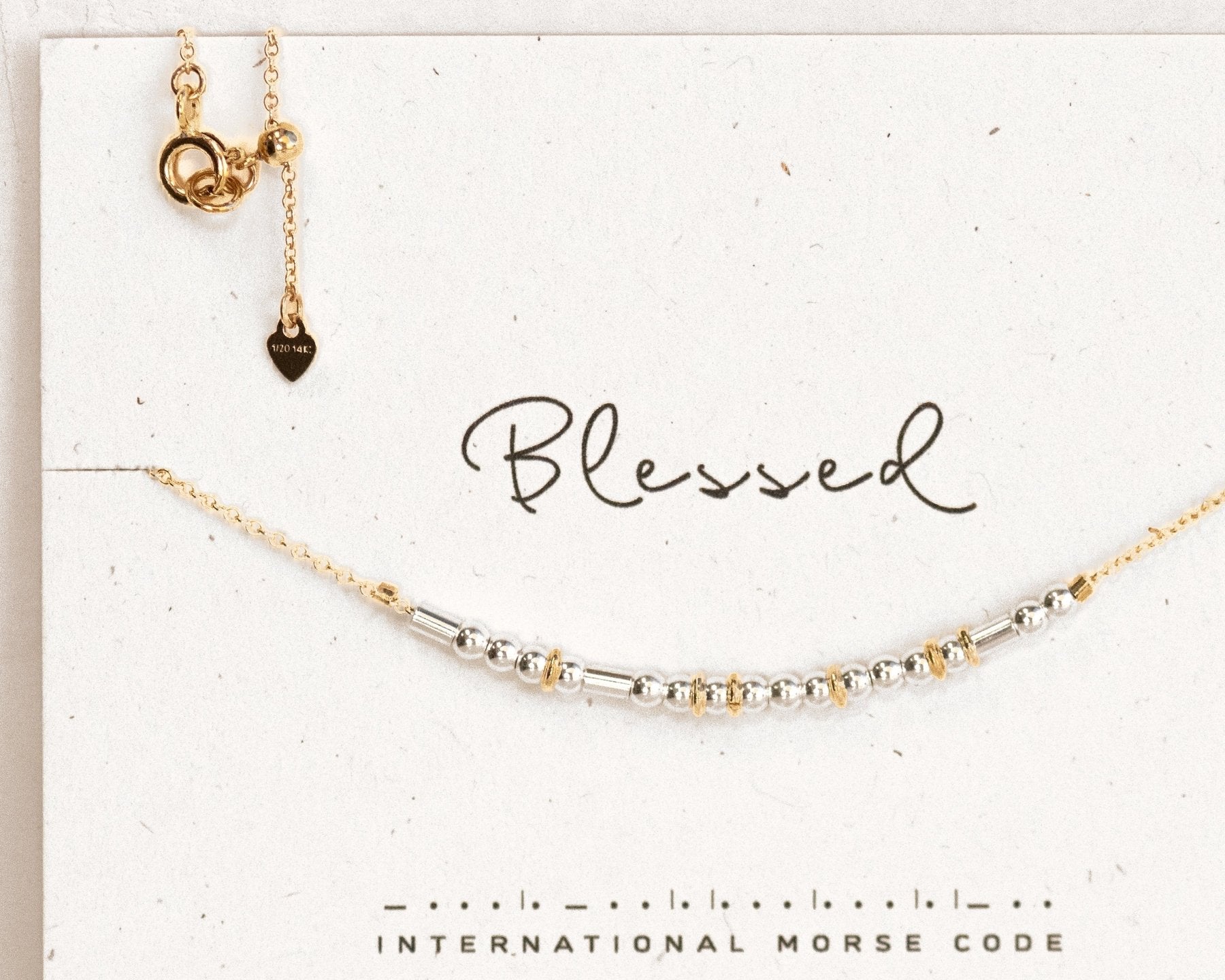 Blessed Morse Code Necklace - Dainty 14K Gold & Silver Jewelry by Olivia Cactus