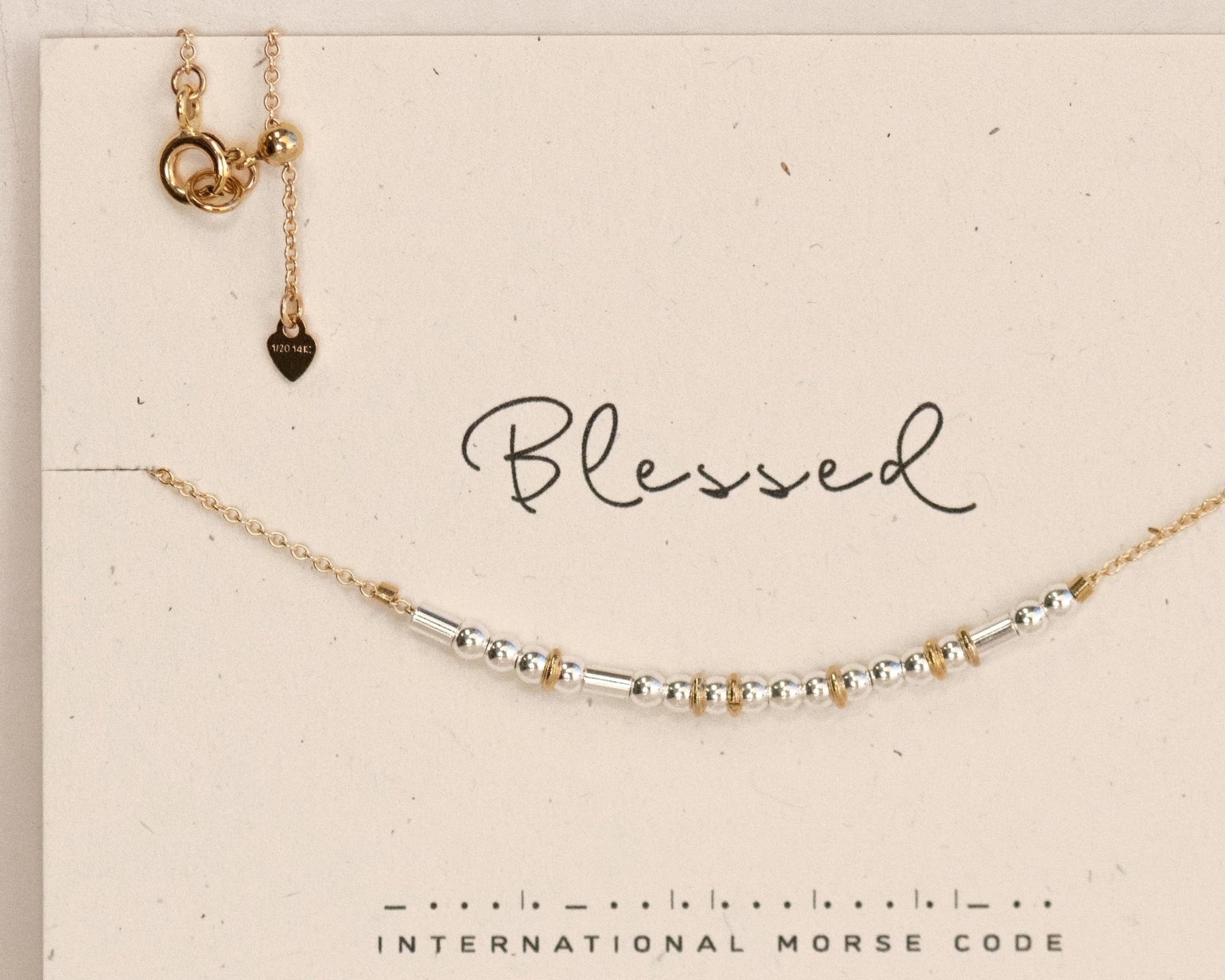 Blessed Morse Code Necklace - Dainty 14K Gold & Silver Jewelry by Olivia Cactus