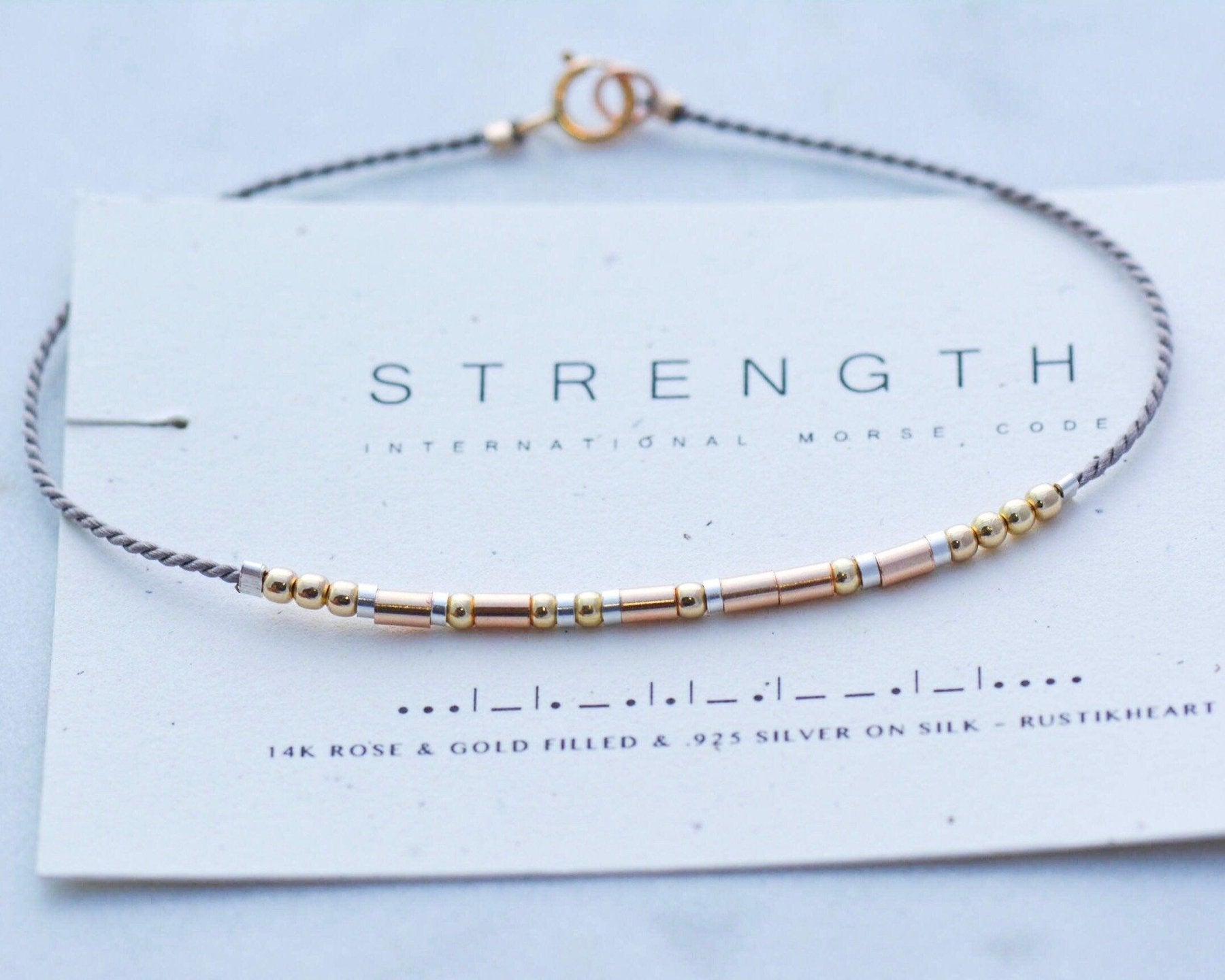 Brave Morse Code Bracelet - Dainty 14K Gold & Silver Jewelry by Olivia Cactus