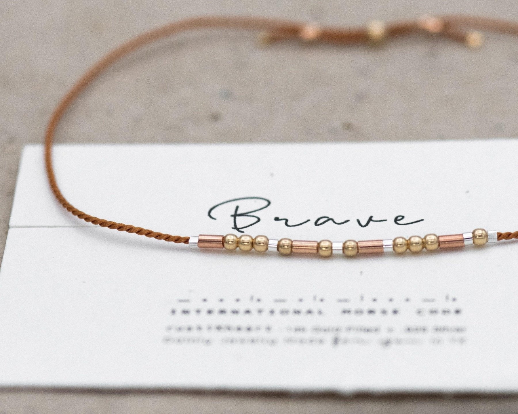Brave Morse Code Bracelet - Dainty 14K Gold & Silver Jewelry by Olivia Cactus