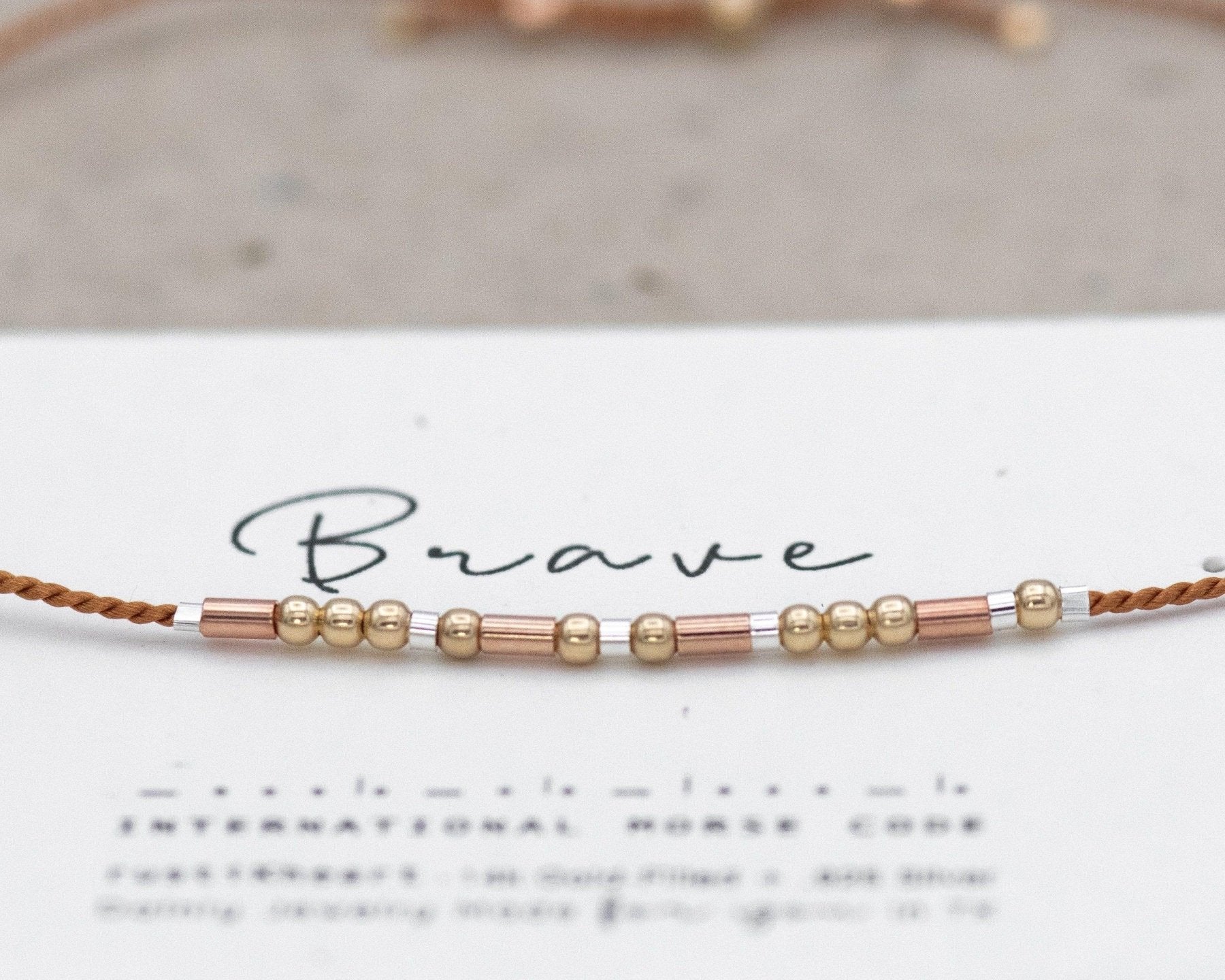 Brave Morse Code Bracelet - Dainty 14K Gold & Silver Jewelry by Olivia Cactus
