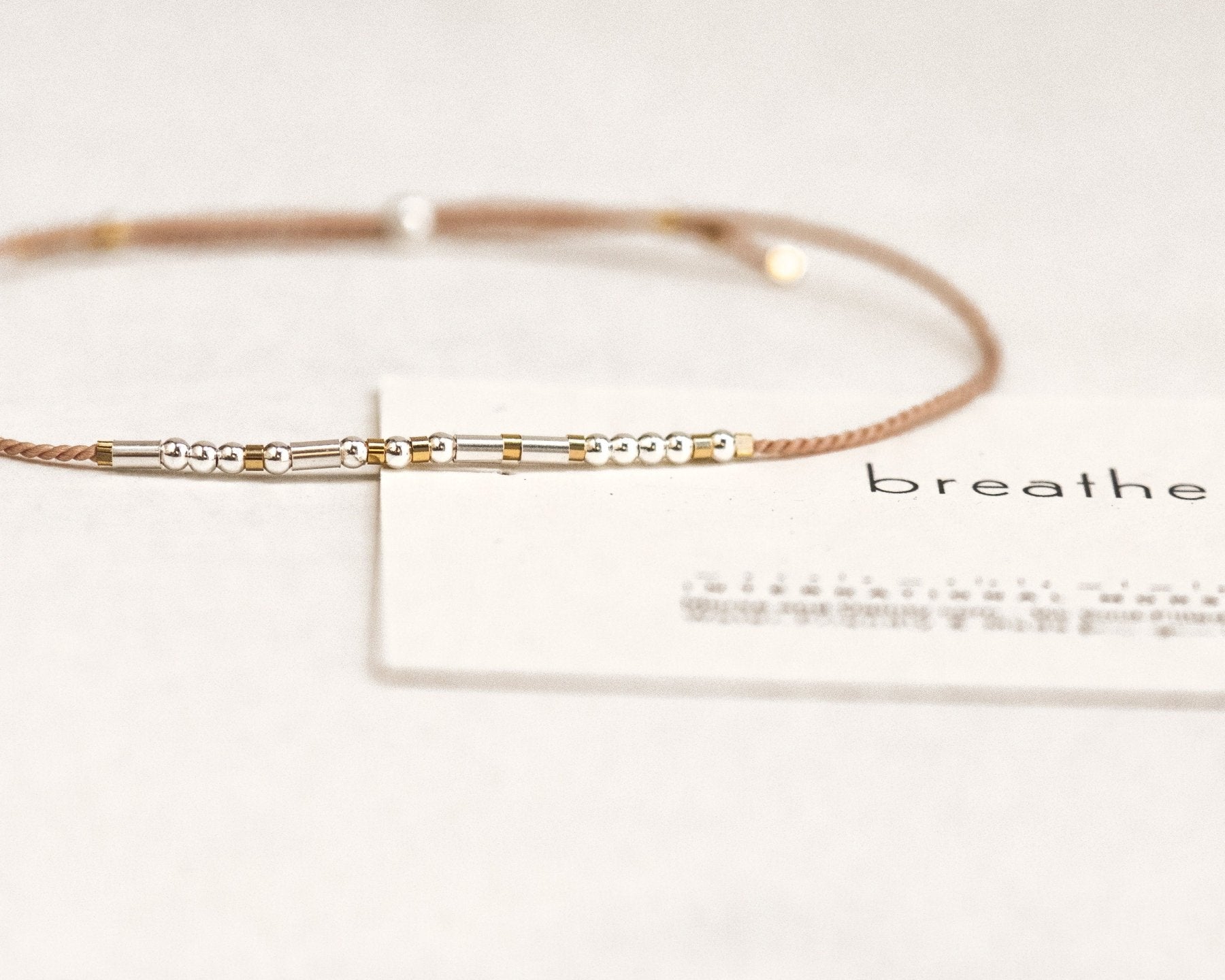 Breathe Morse Code Bracelet - Dainty 14K Gold & Silver Jewelry by Olivia Cactus