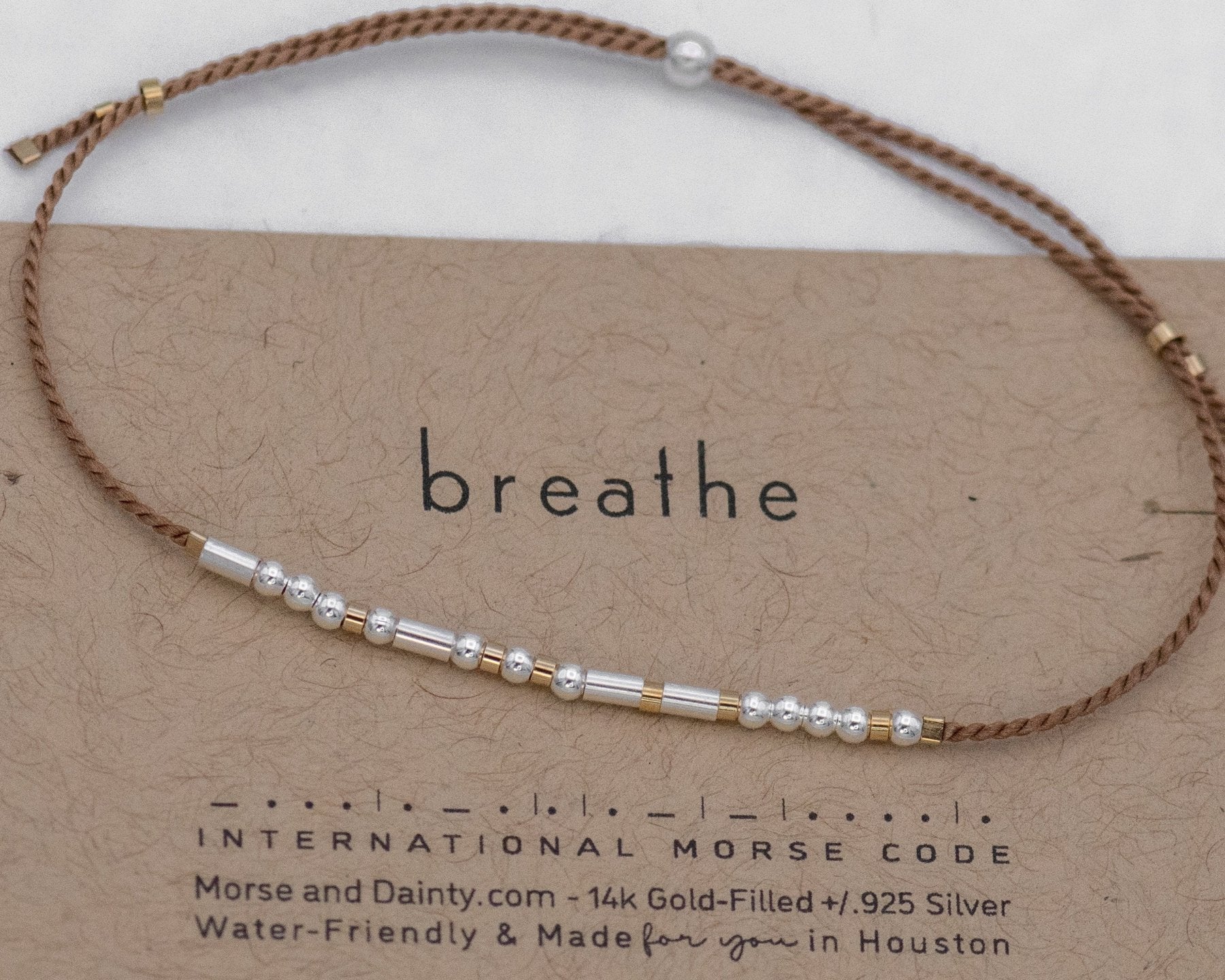 Breathe Morse Code Bracelet - Dainty 14K Gold & Silver Jewelry by Olivia Cactus