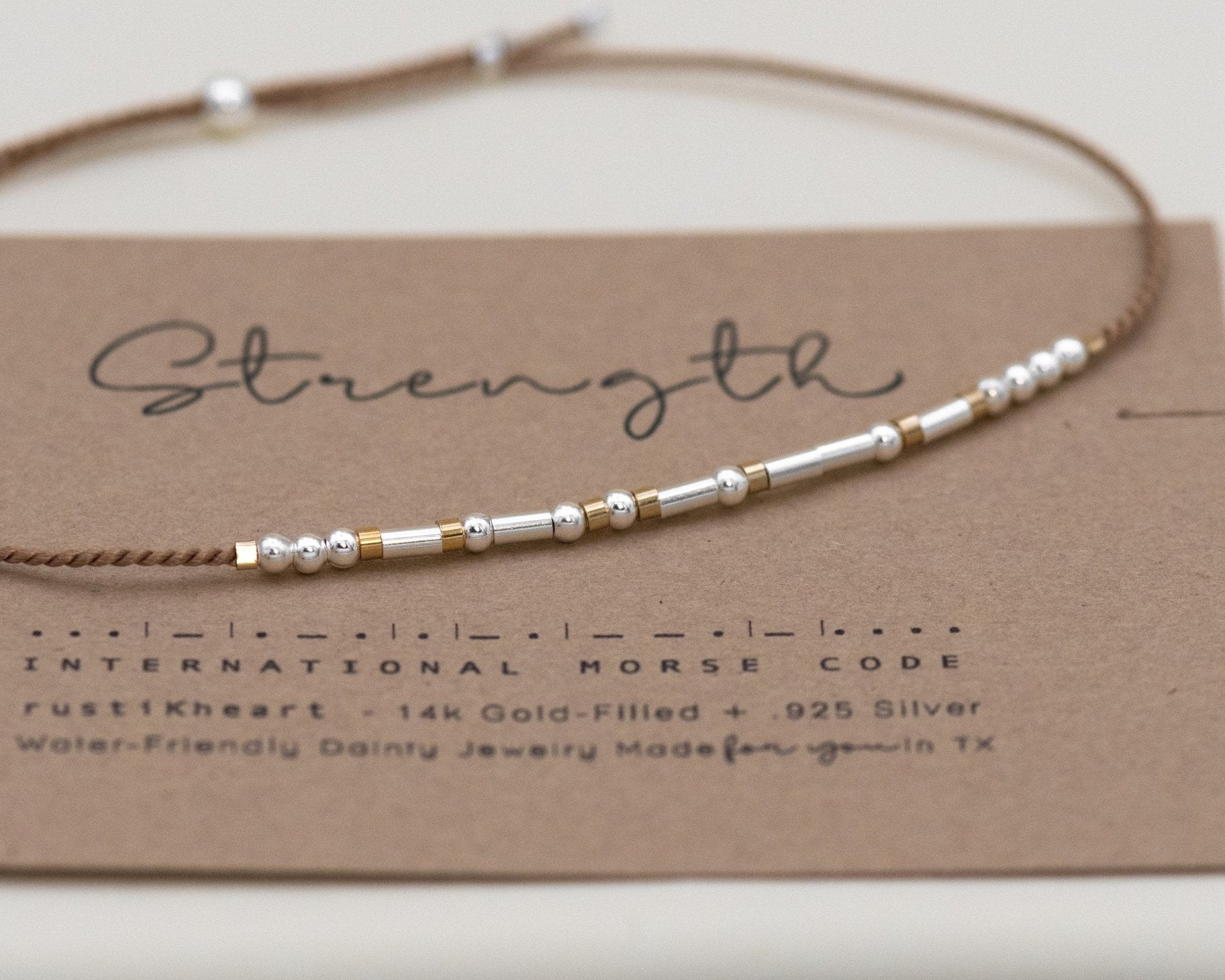 Breathe Morse Code Bracelet - Dainty 14K Gold & Silver Jewelry by Olivia Cactus