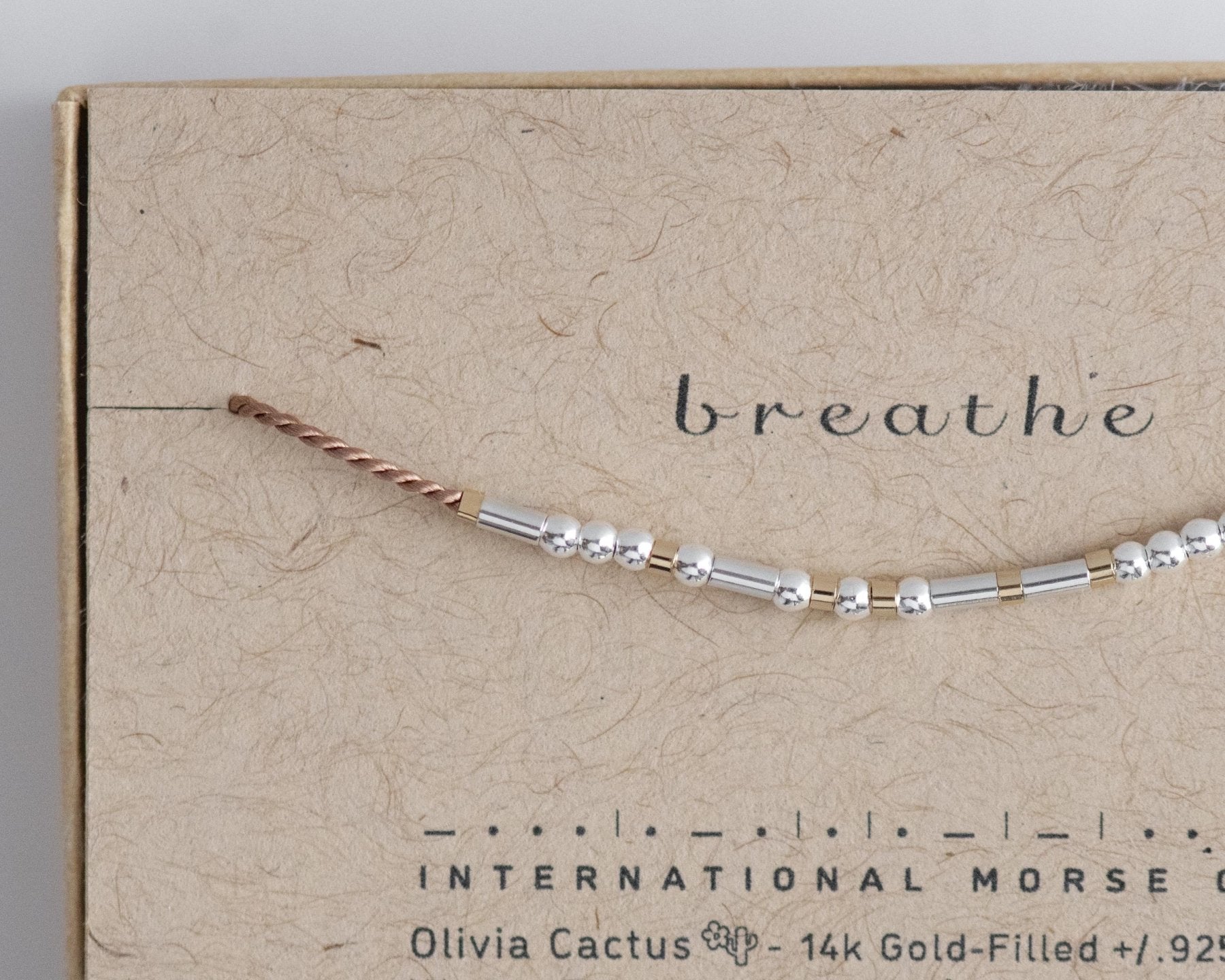 Breathe Morse Code Bracelet - Dainty 14K Gold & Silver Jewelry by Olivia Cactus