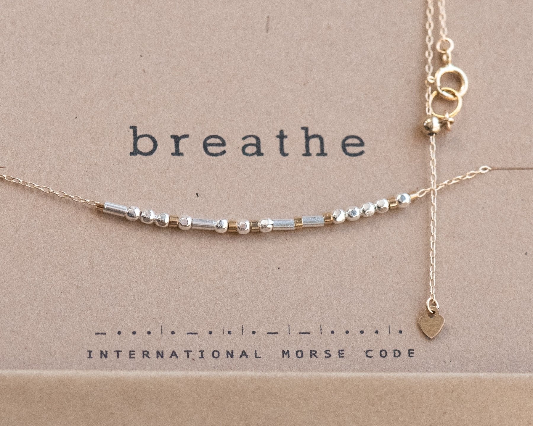 Breathe Morse Code Necklace - Dainty 14K Gold & Silver Jewelry by Olivia Cactus