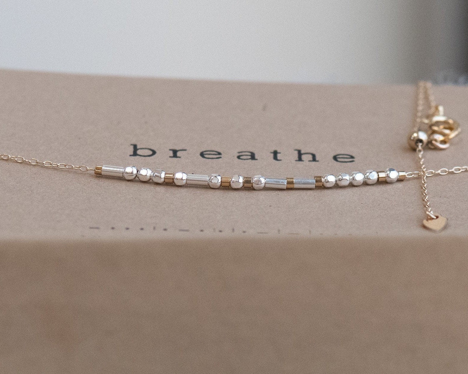 Breathe Morse Code Necklace - Dainty 14K Gold & Silver Jewelry by Olivia Cactus
