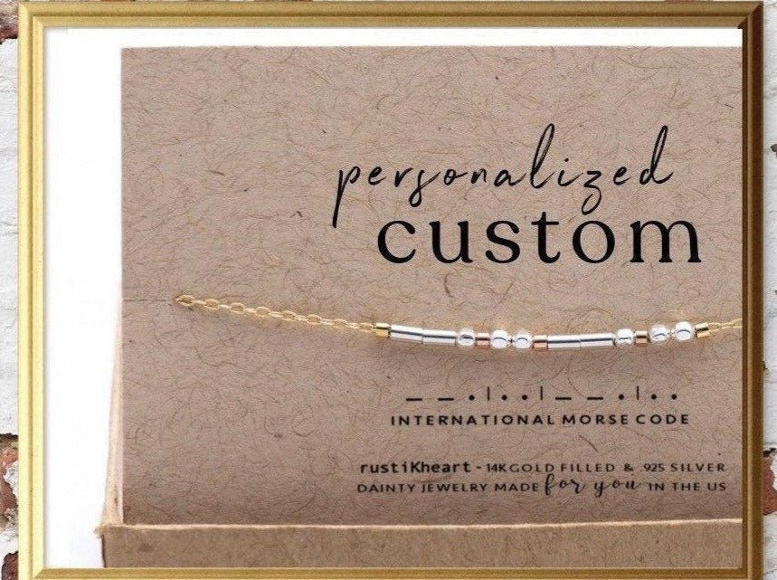 Custom Morse Code Bracelet - Dainty 14K Gold & Silver Jewelry by Olivia Cactus