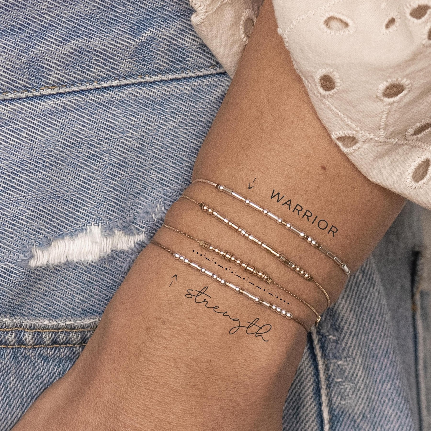 Strength Morse Code Bracelet - Dainty 14K Gold & Silver Jewelry by Olivia Cactus