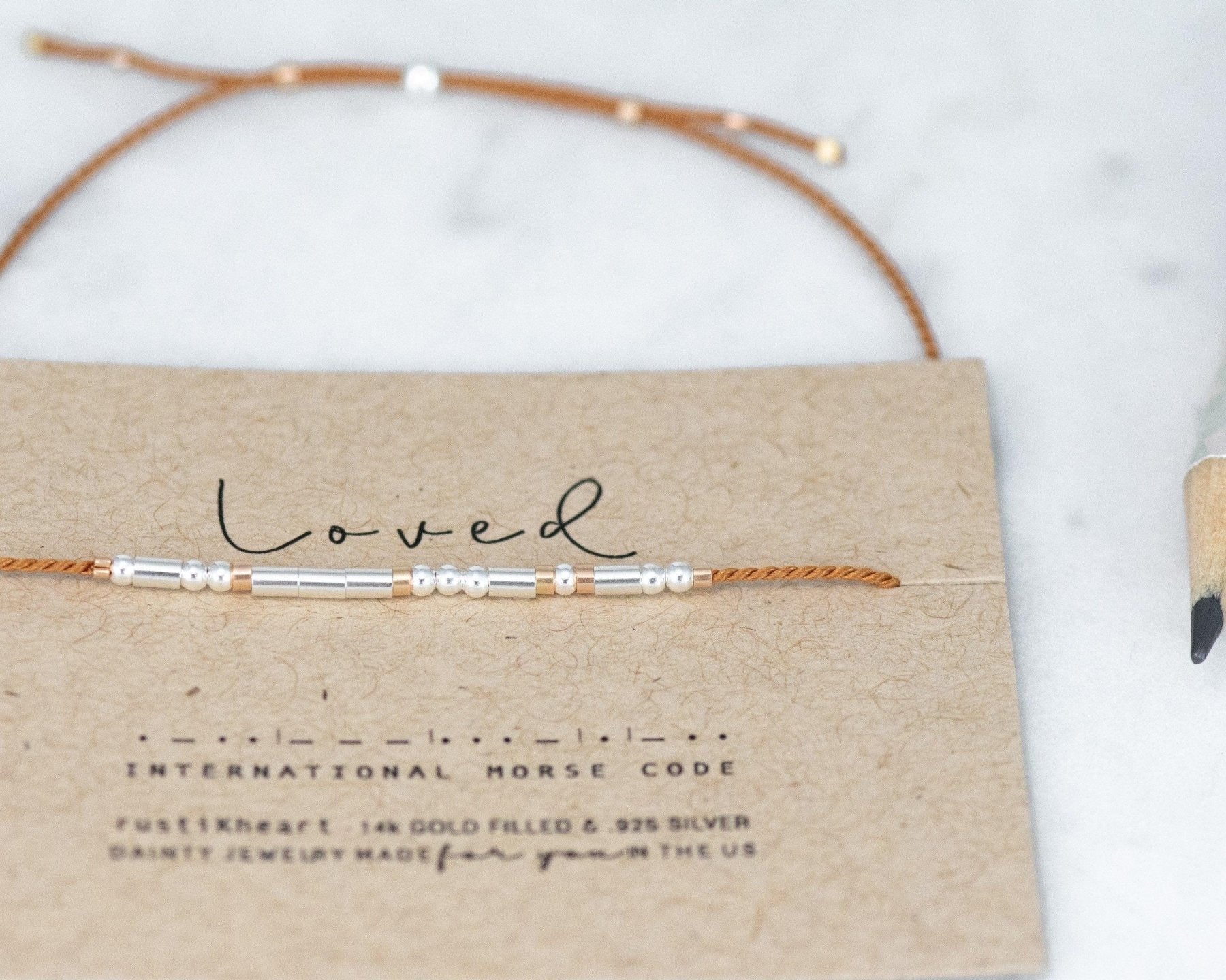 Loved Morse Code Bracelet - Dainty 14K Gold & Silver Jewelry by Olivia Cactus