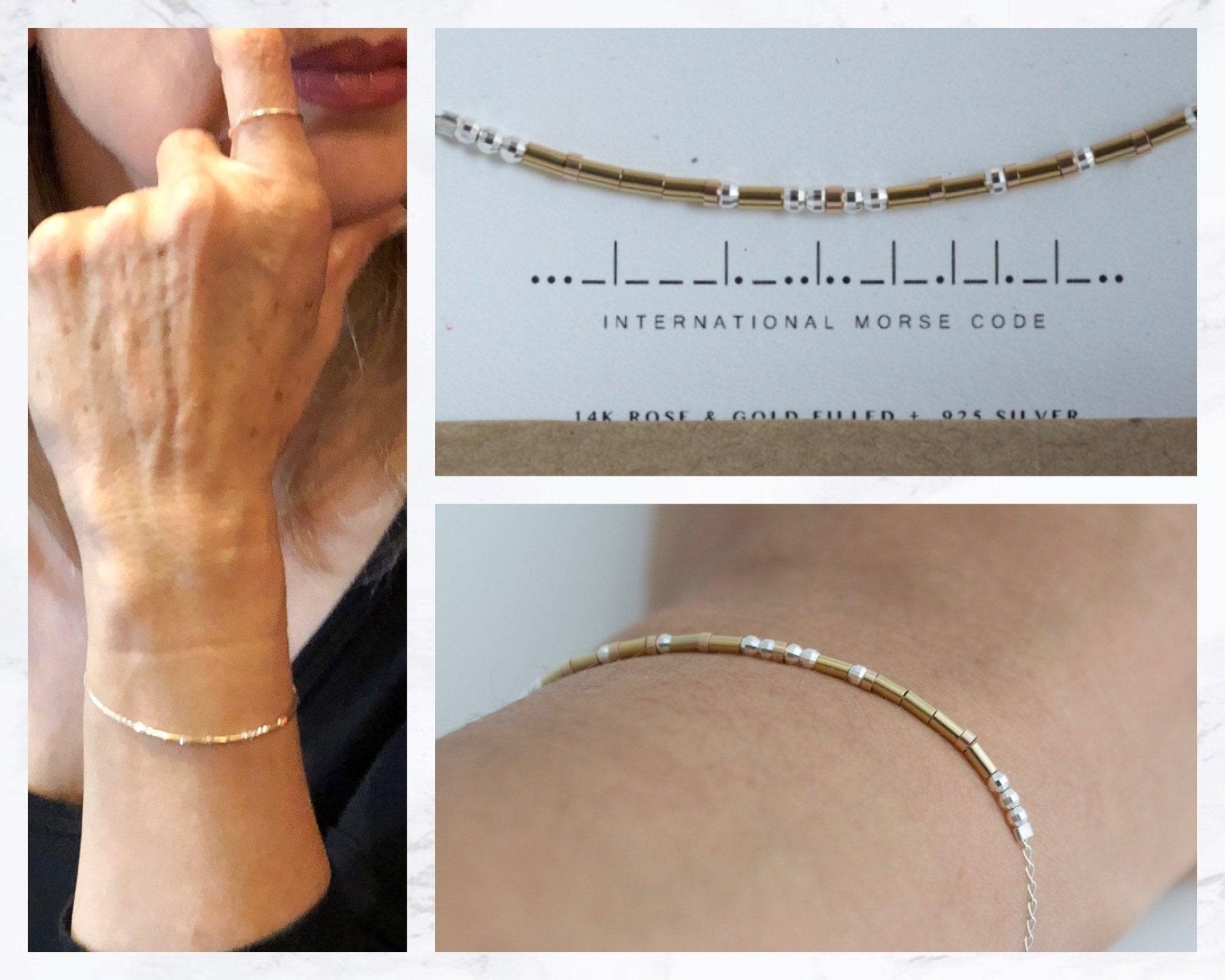 Dainty Morse Code Bracelet - Dainty 14K Gold & Silver Jewelry by Olivia Cactus