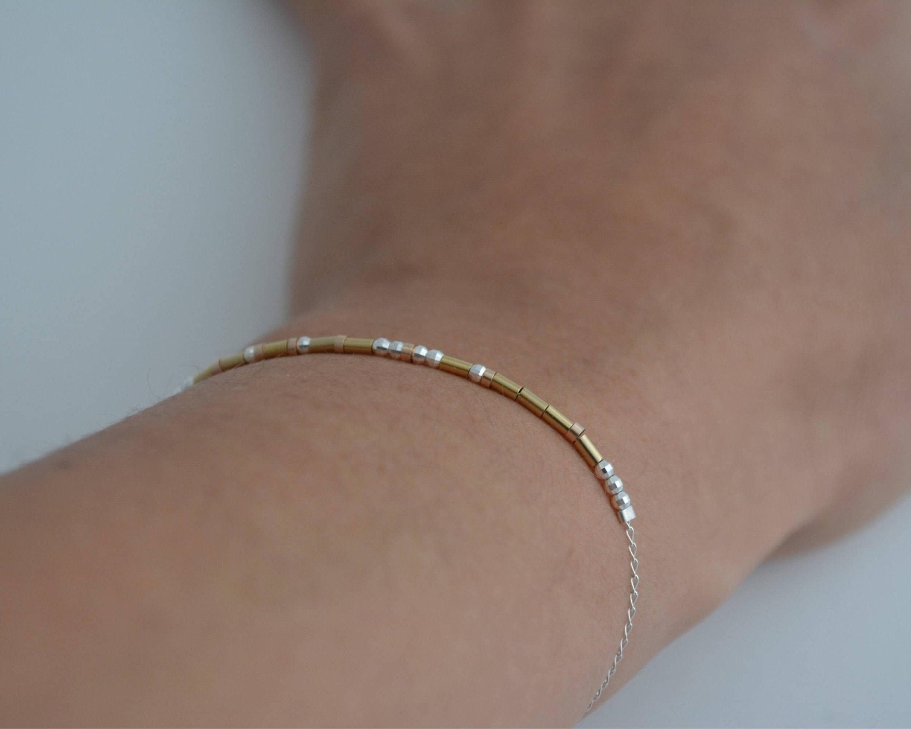 Dainty Morse Code Bracelet - Dainty 14K Gold & Silver Jewelry by Olivia Cactus