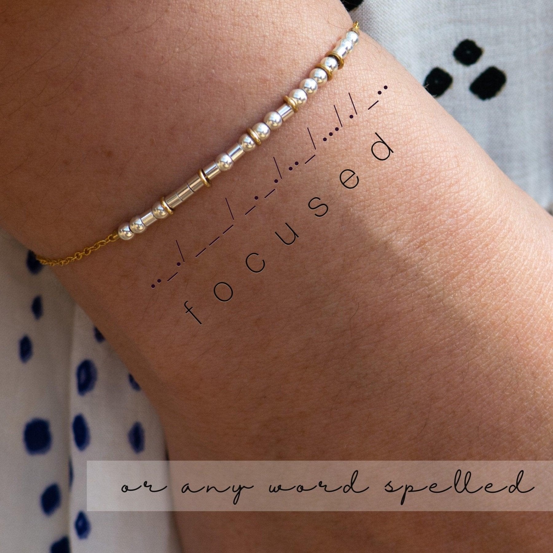 Focused Morse Code Bracelet - Dainty 14K Gold & Silver Jewelry by Olivia Cactus