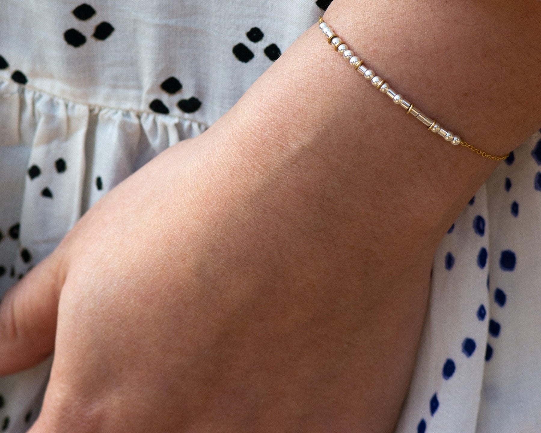 Focused Morse Code Bracelet - Dainty 14K Gold & Silver Jewelry by Olivia Cactus