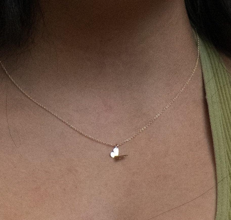 Dainty Butterfly Charm Necklace - Dainty 14K Gold & Silver Jewelry by Olivia Cactus