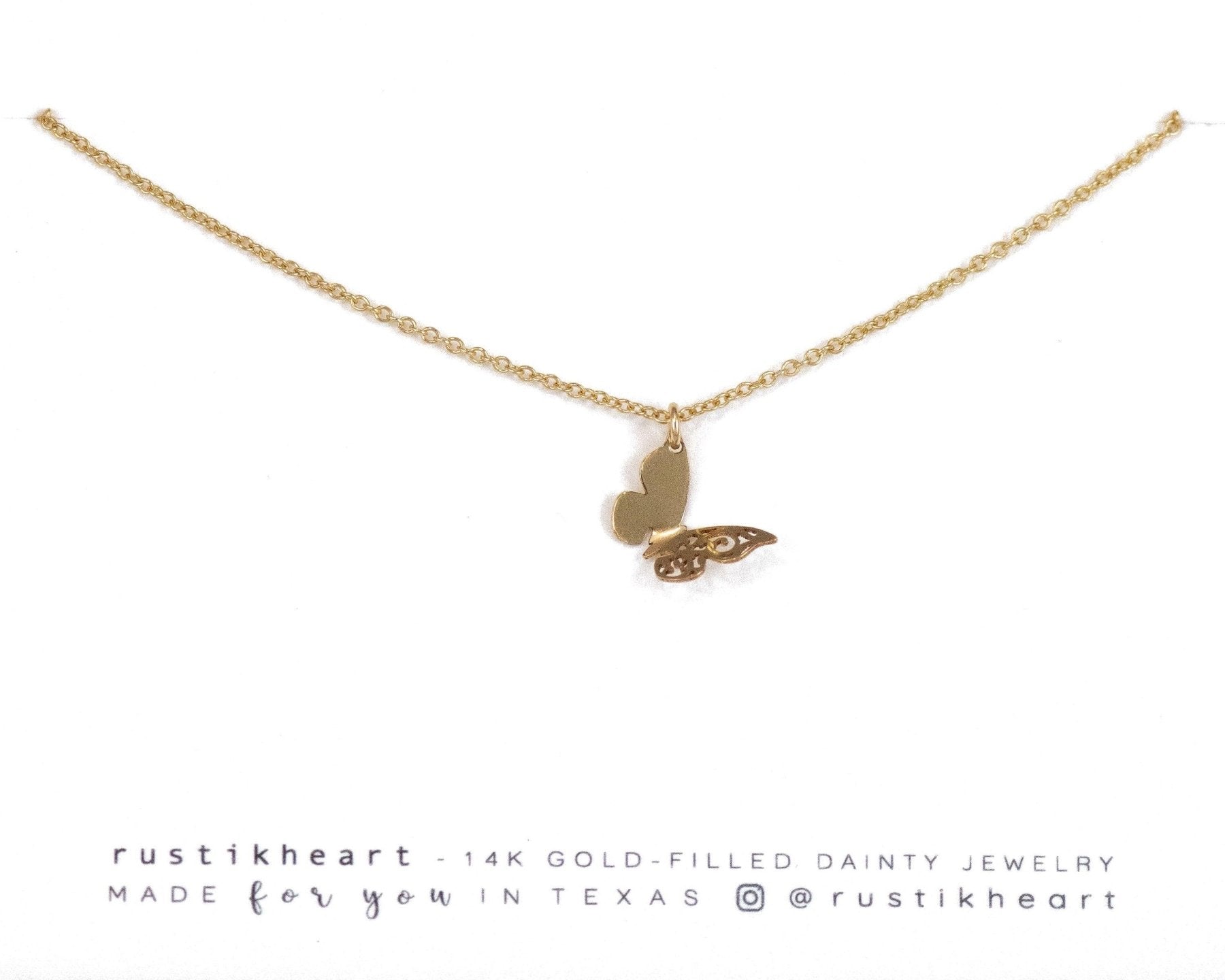 Dainty Butterfly Charm Necklace - Dainty 14K Gold & Silver Jewelry by Olivia Cactus