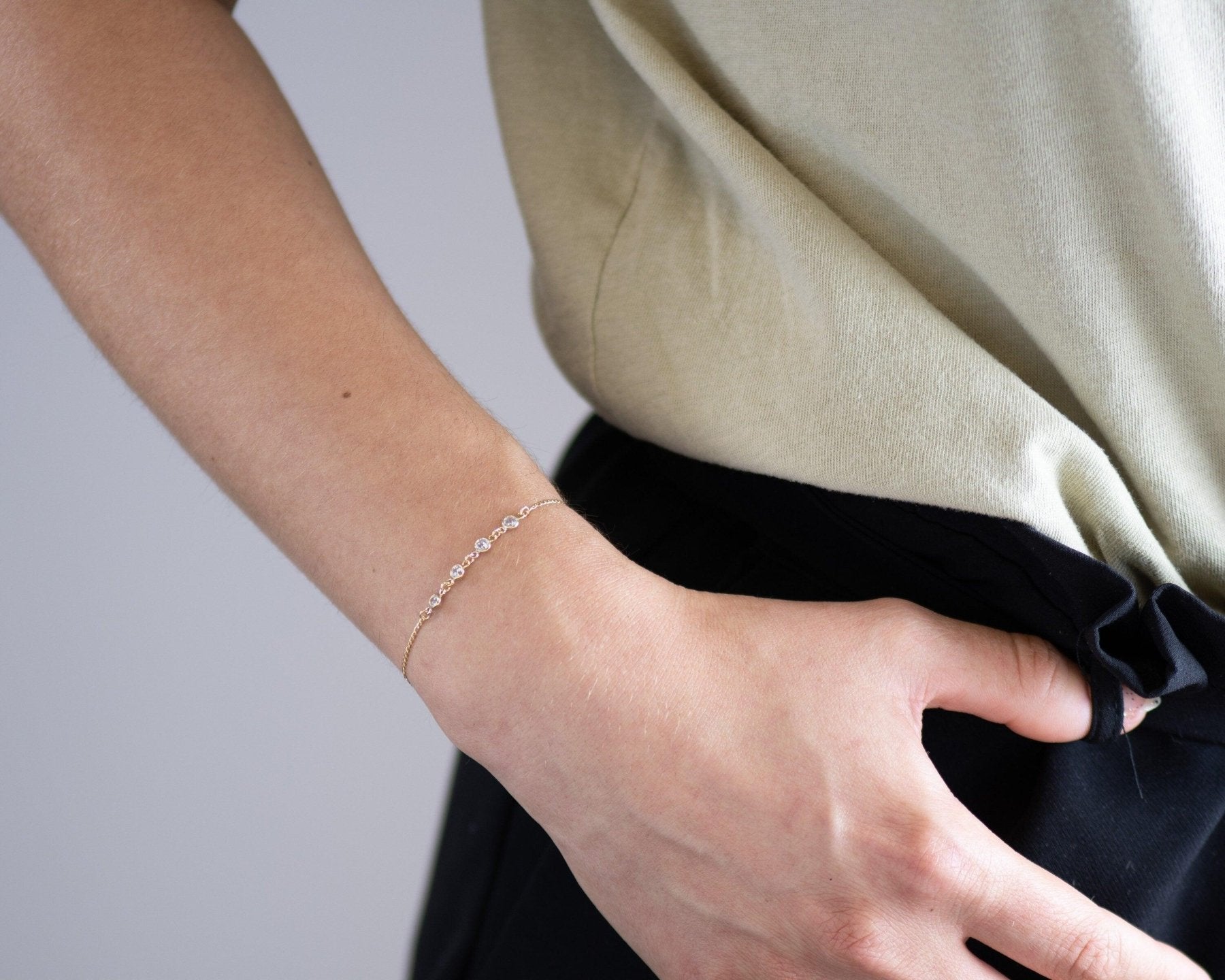 Dainty Diamond CZ Bracelet - Dainty 14K Gold & Silver Jewelry by Olivia Cactus