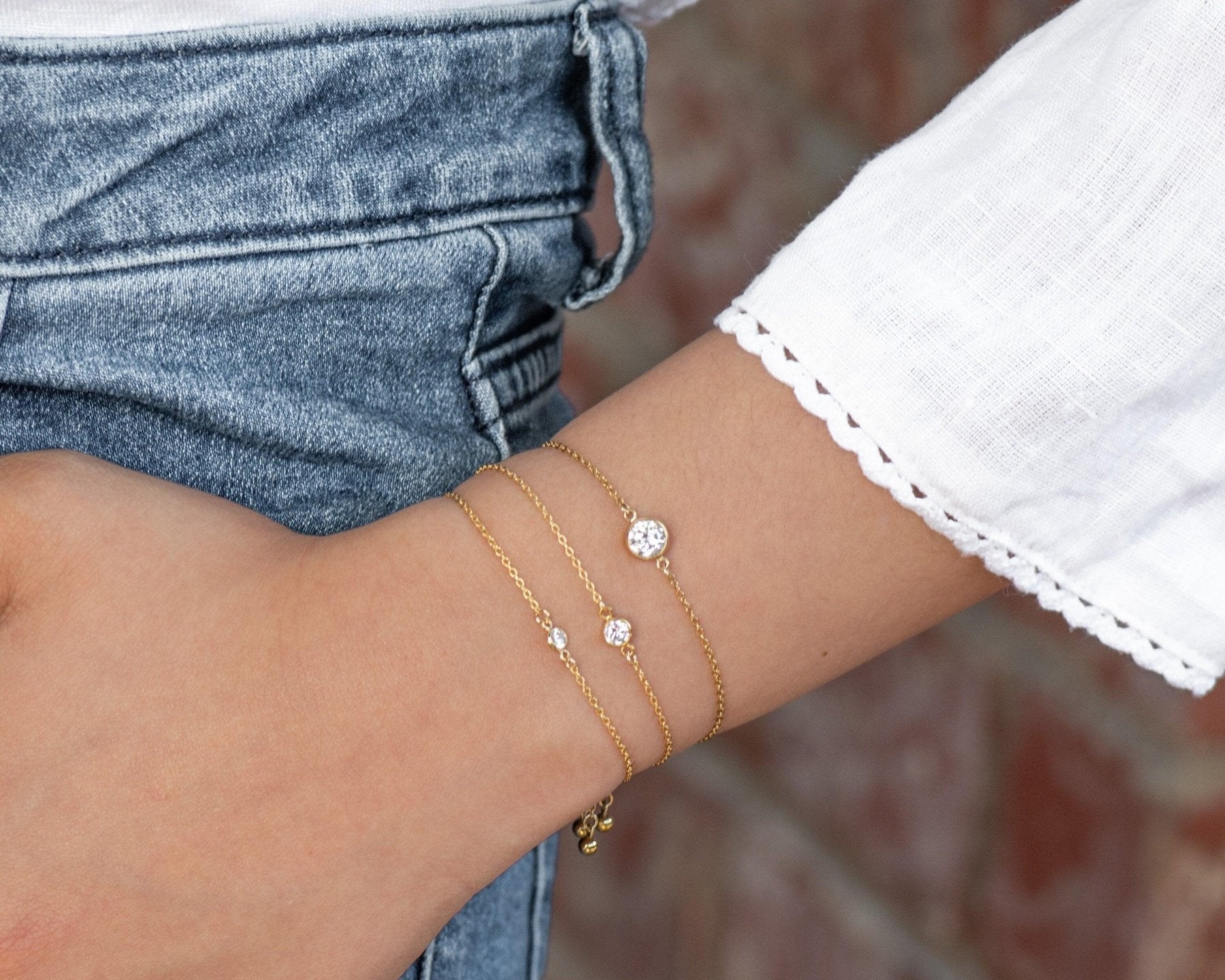 Dainty Gold CZ Bracelet 81B - Dainty 14K Gold & Silver Jewelry by Olivia Cactus