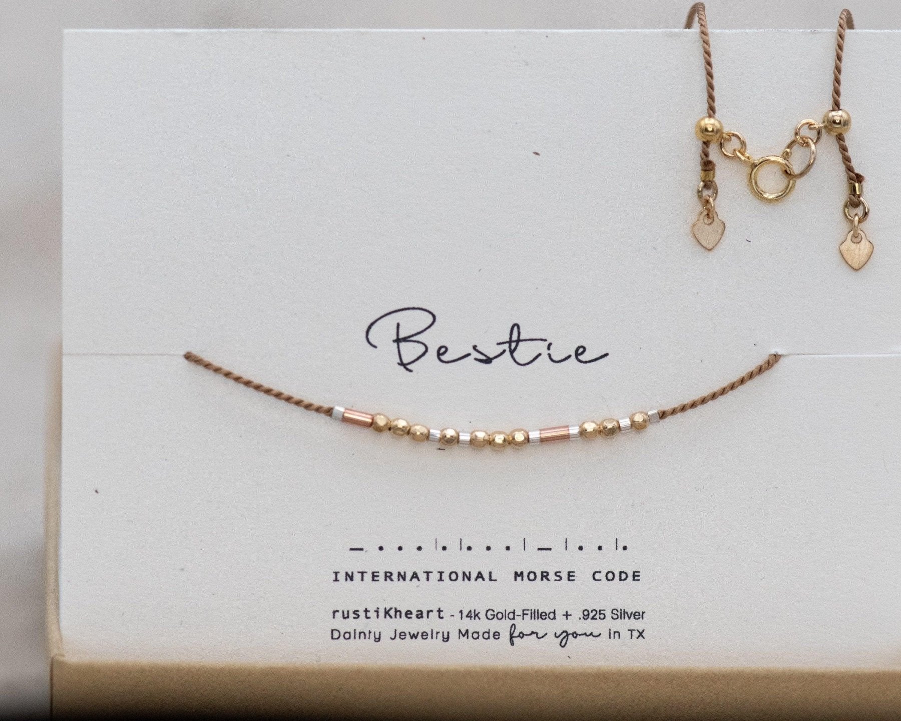 Dainty Morse code Necklace on Cord - Dainty 14K Gold & Silver Jewelry by Olivia Cactus