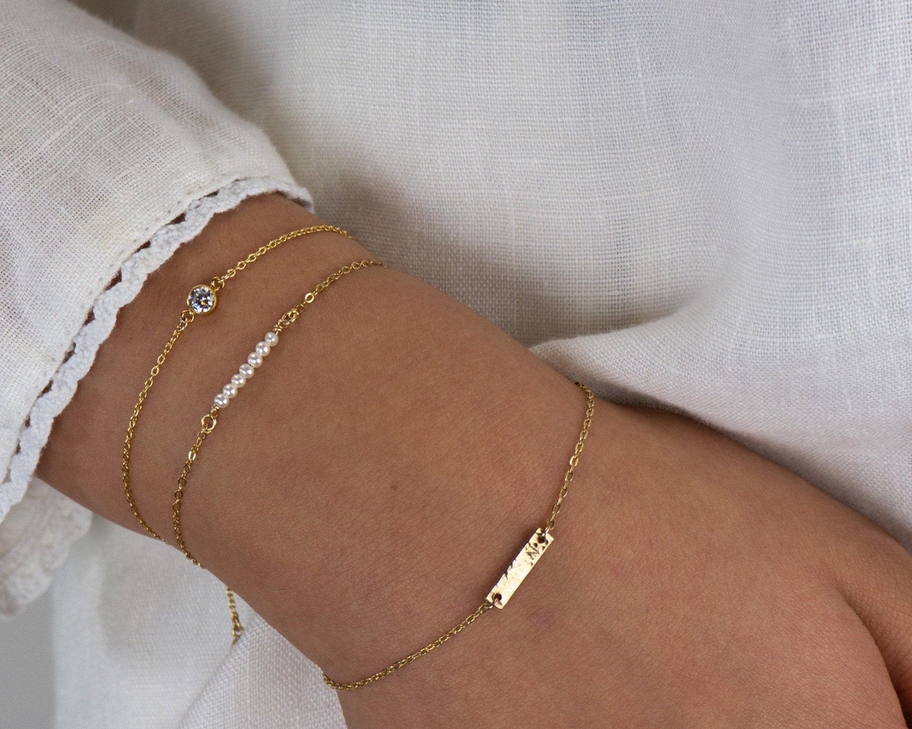 Dainty Pearls Bracelet - Dainty 14K Gold & Silver Jewelry by Olivia Cactus