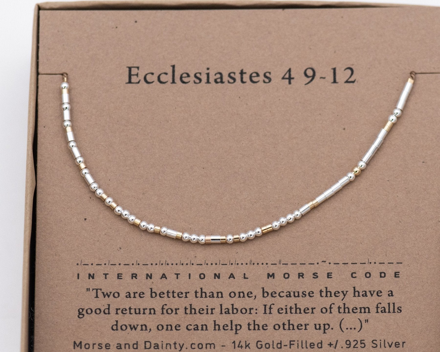 Ecclesiastes 4:9 - 12 Morse Code Bracelet - Dainty 14K Gold & Silver Jewelry by Olivia Cactus