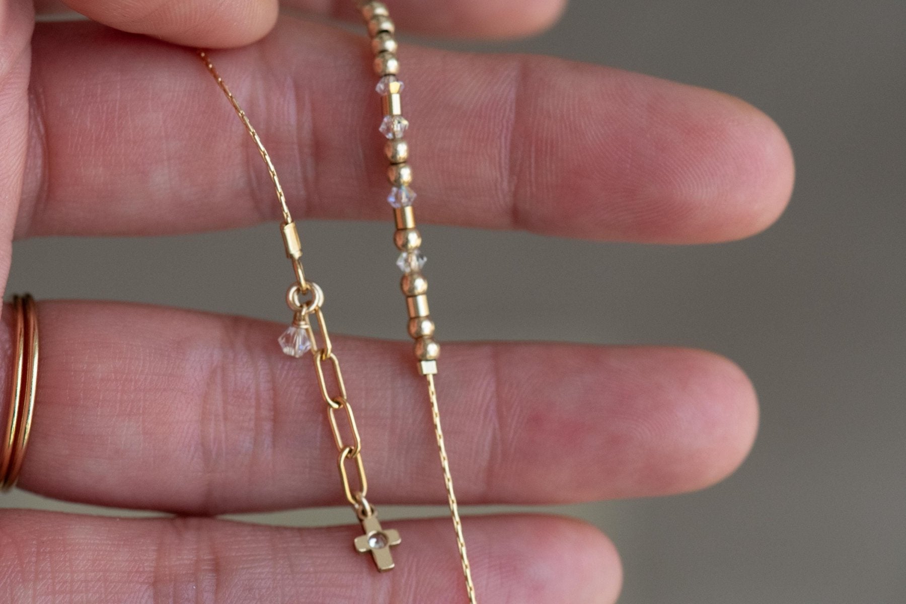 Faith Morse Code Bracelet on Chain - Dainty 14K Gold & Silver Jewelry by Olivia Cactus