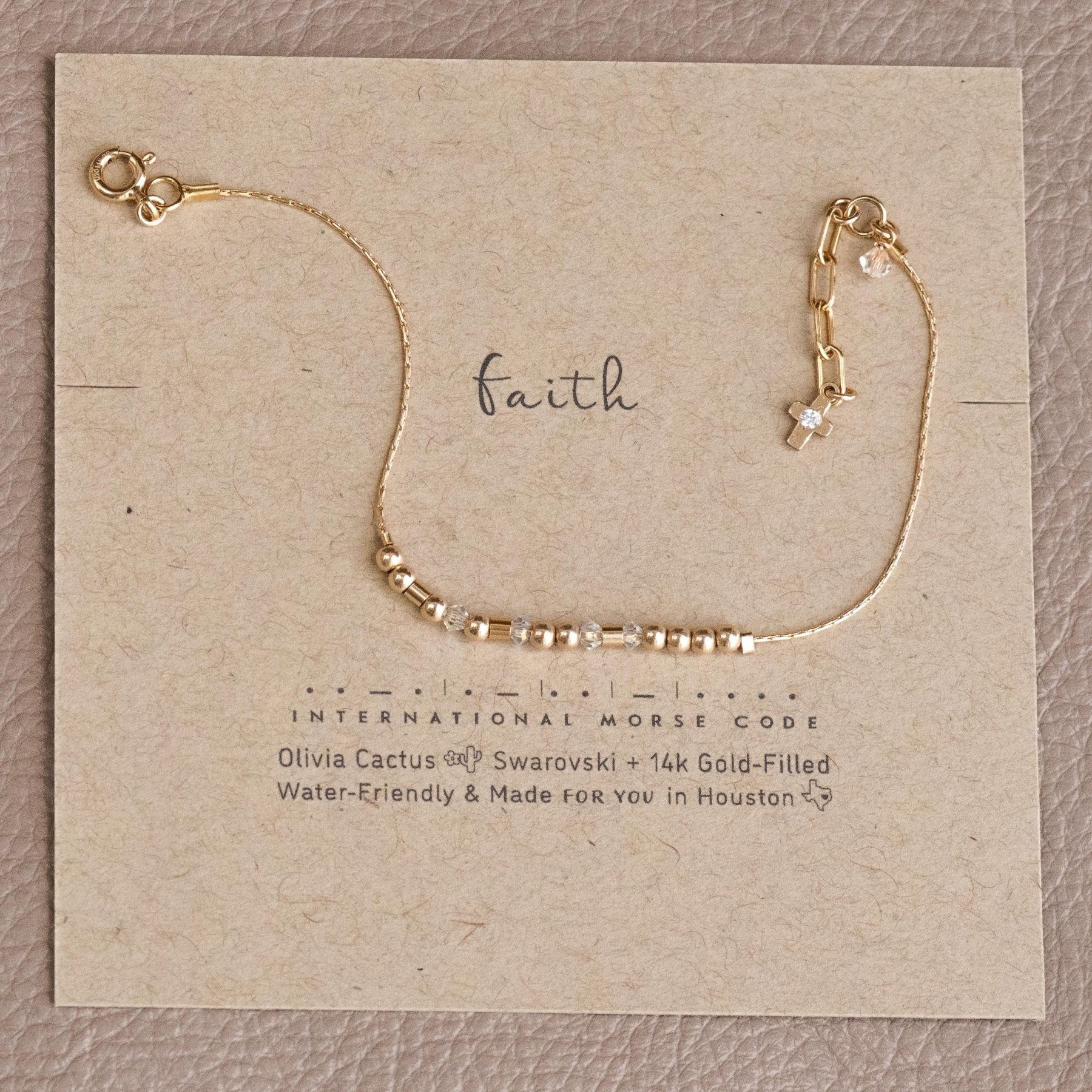 Faith Morse Code Bracelet on Chain - Dainty 14K Gold & Silver Jewelry by Olivia Cactus