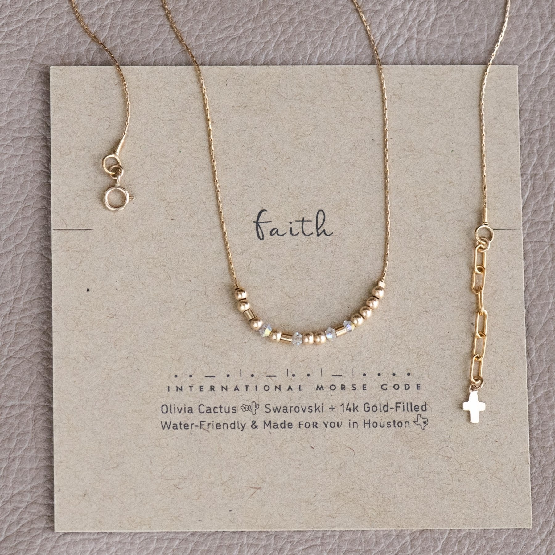 Faith Morse Code Necklace on Gold Chain - Dainty 14K Gold & Silver Jewelry by Olivia Cactus