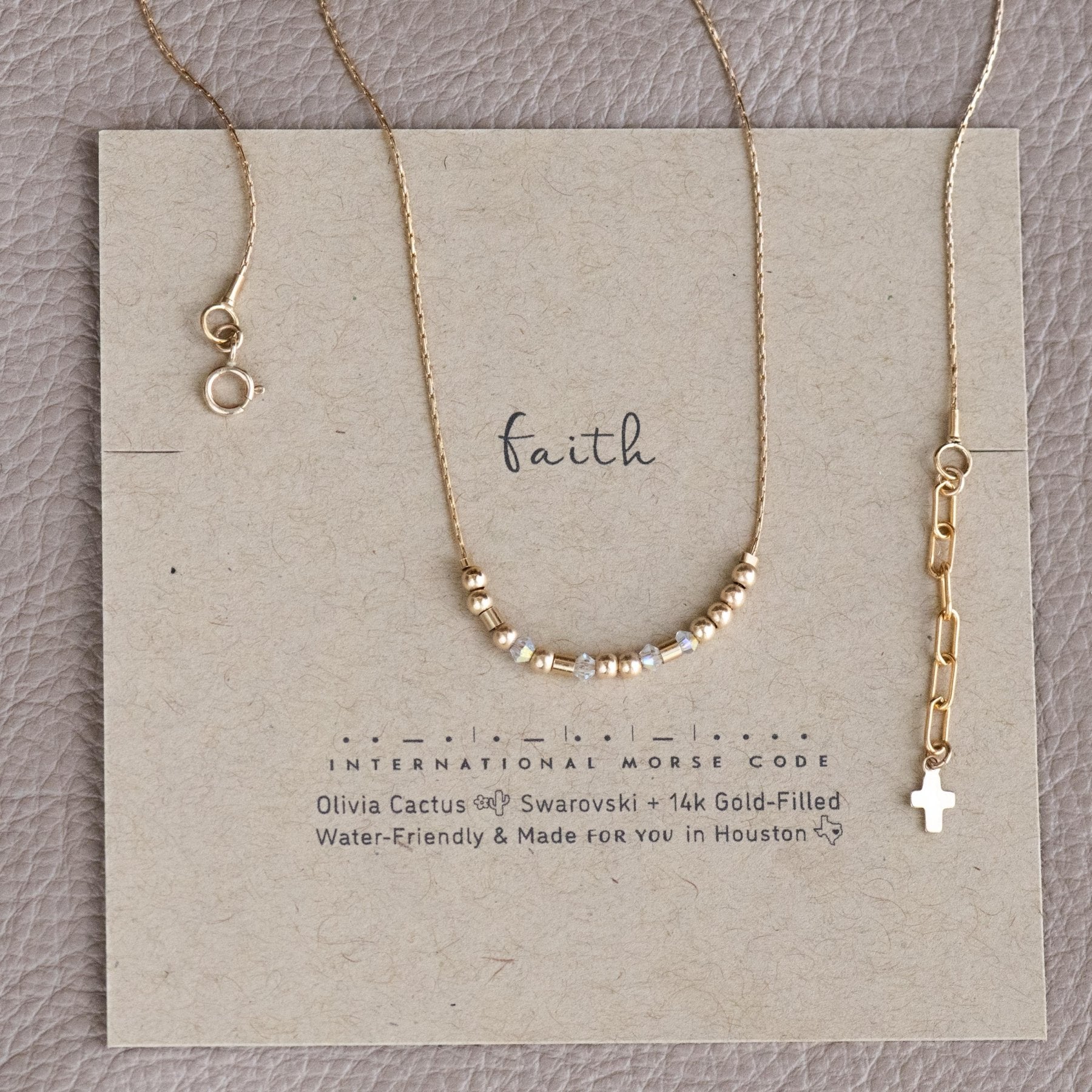 Faith Morse Code Necklace on Gold Chain - Dainty 14K Gold & Silver Jewelry by Olivia Cactus