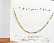 Follow Your Dreams Morse Code Necklace - Dainty 14K Gold & Silver Jewelry by Olivia Cactus