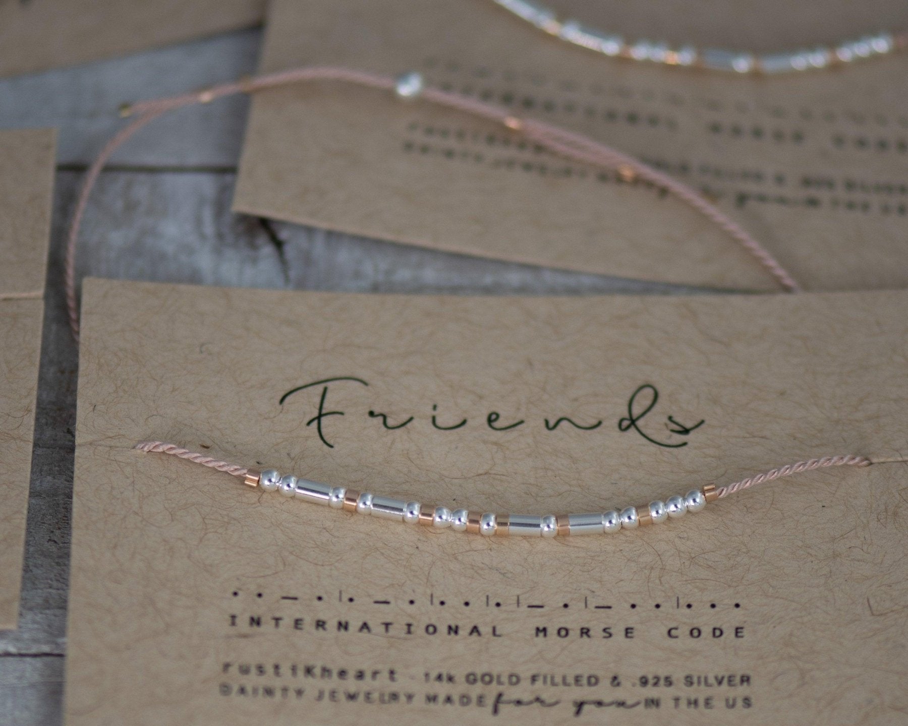 Best Friend Morse Code Bracelet - Dainty 14K Gold & Silver Jewelry by Olivia Cactus