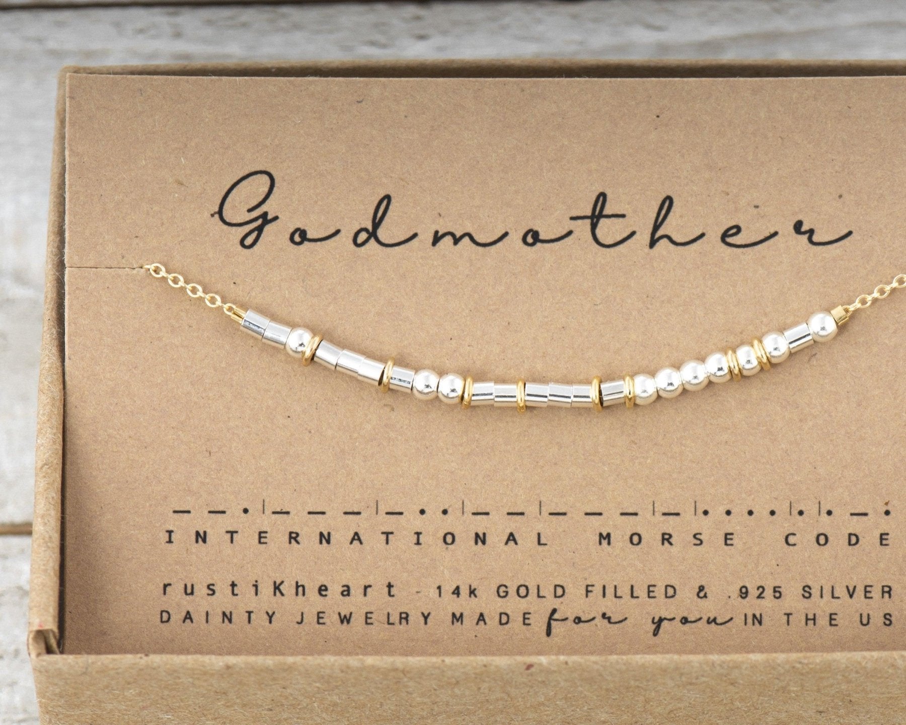 Godmother Morse Code Bracelet - Dainty 14K Gold & Silver Jewelry by Olivia Cactus