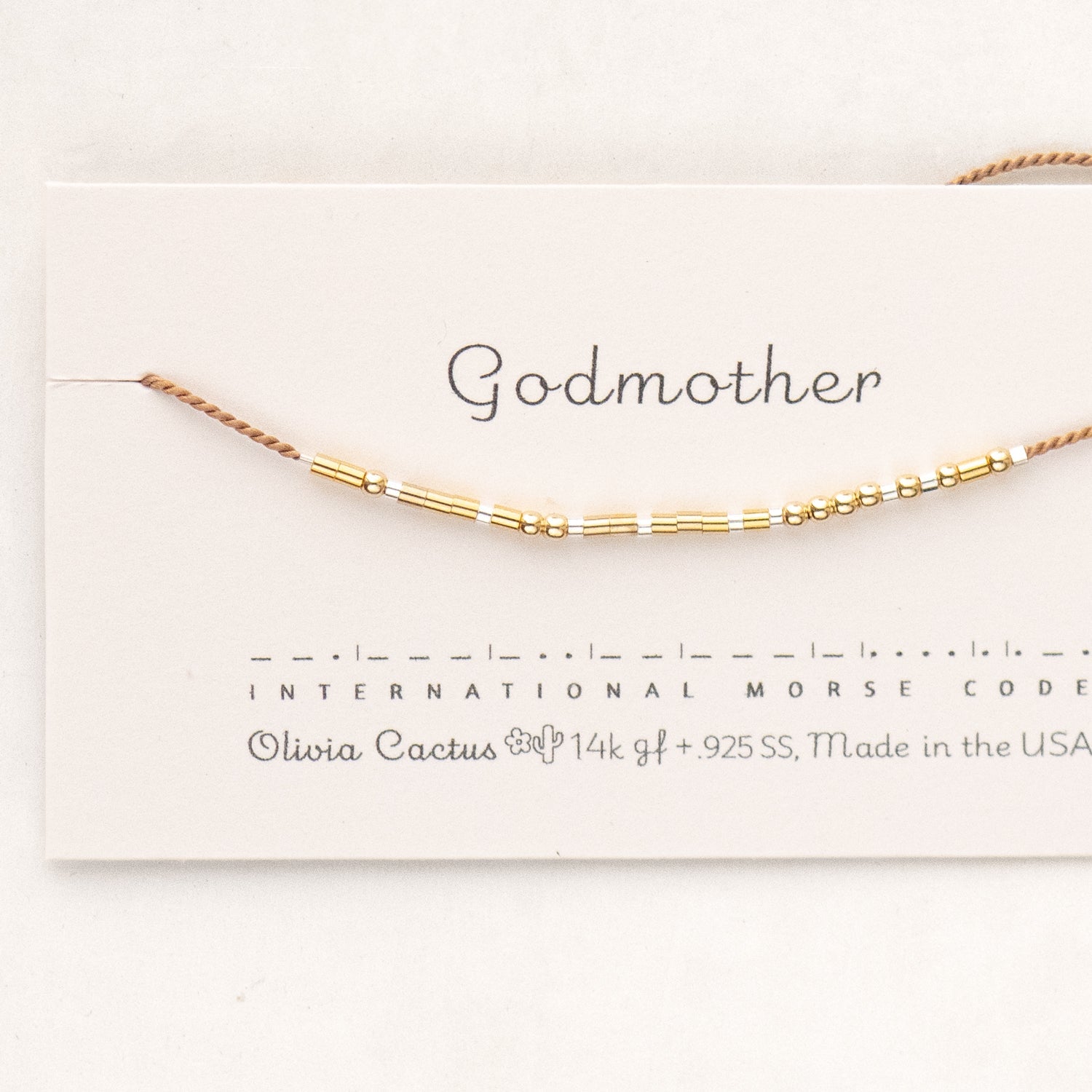 Godmother Morse Code Bracelet - Dainty 14K Gold & Silver Jewelry by Olivia Cactus