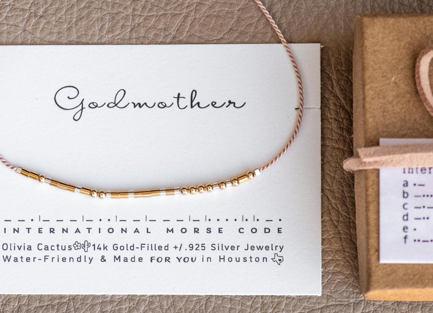 Godmother Morse Code Bracelet - Dainty 14K Gold & Silver Jewelry by Olivia Cactus