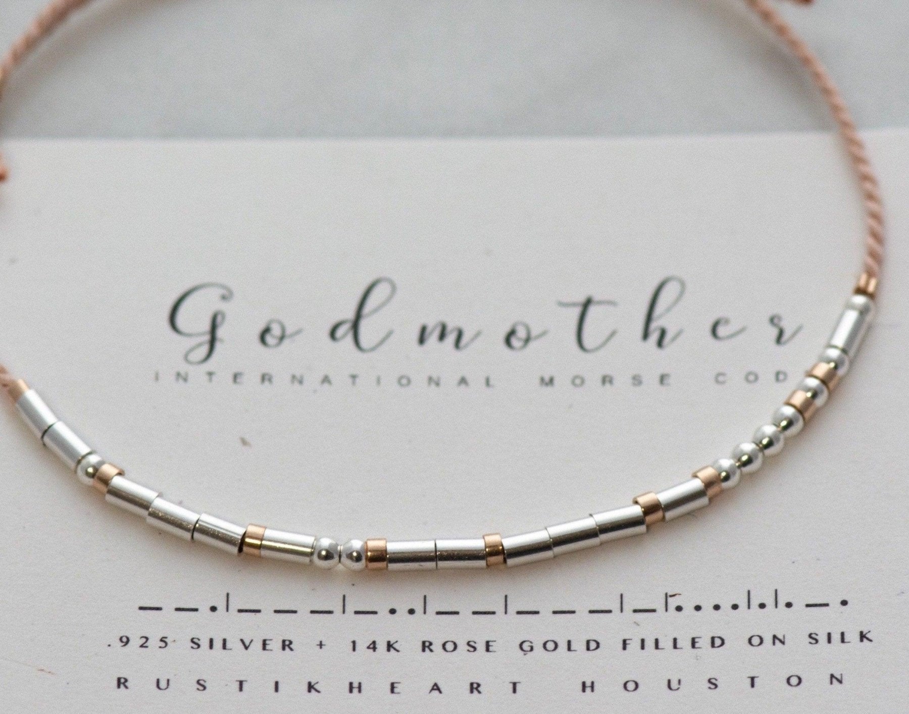 Godmother Morse Code Bracelet - Dainty 14K Gold & Silver Jewelry by Olivia Cactus