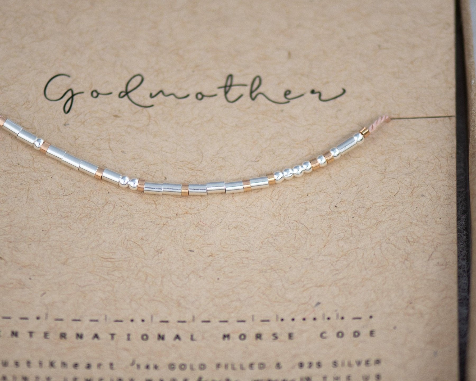 Godmother Morse Code Bracelet - Dainty 14K Gold & Silver Jewelry by Olivia Cactus