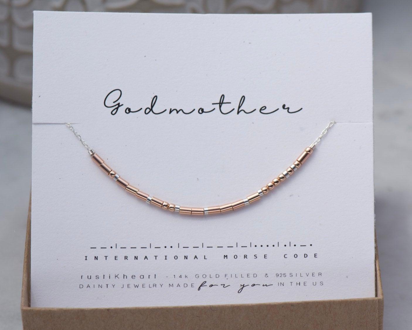 Godmother Morse Code Necklace - Dainty 14K Gold & Silver Jewelry by Olivia Cactus