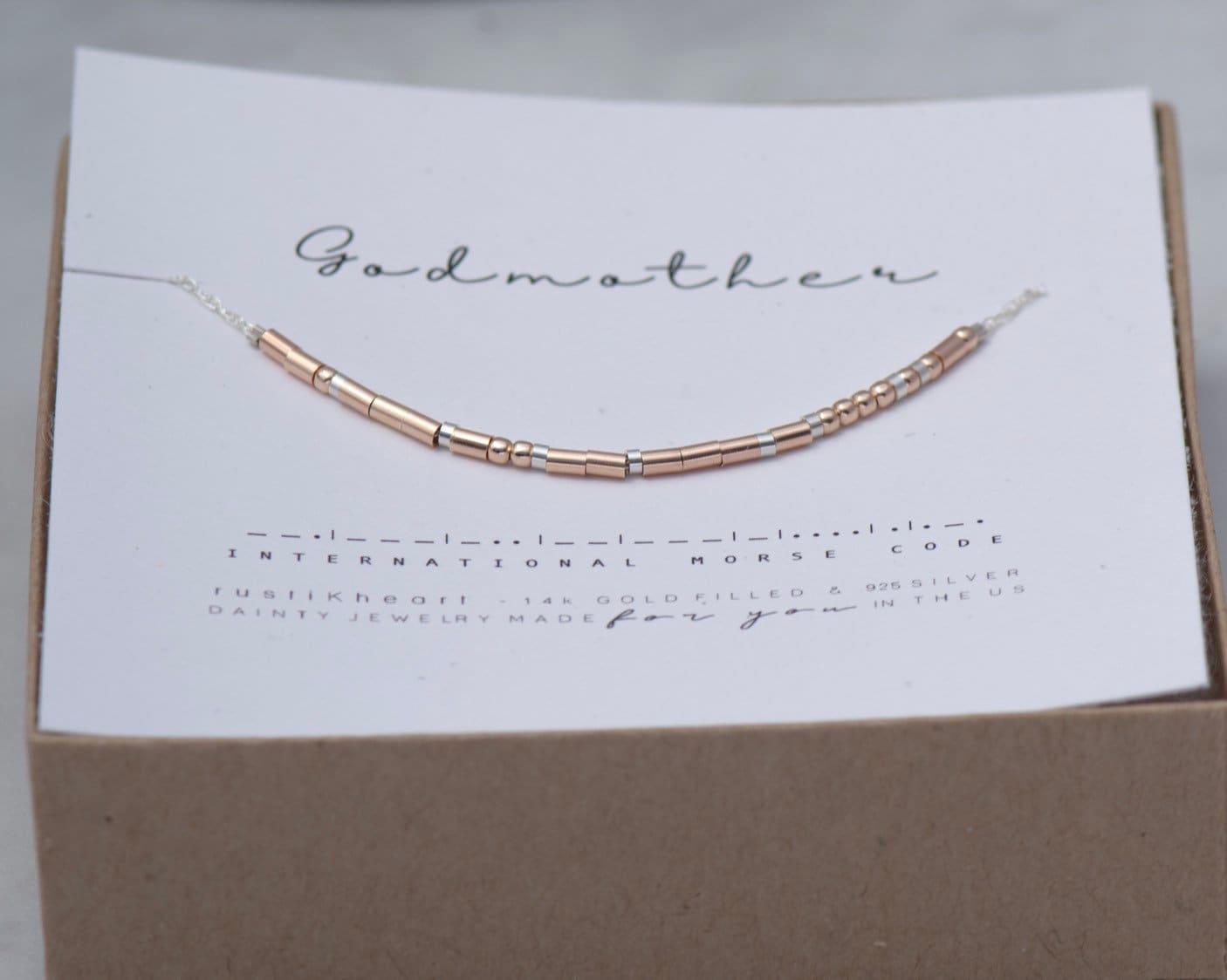 Godmother Morse Code Necklace - Dainty 14K Gold & Silver Jewelry by Olivia Cactus