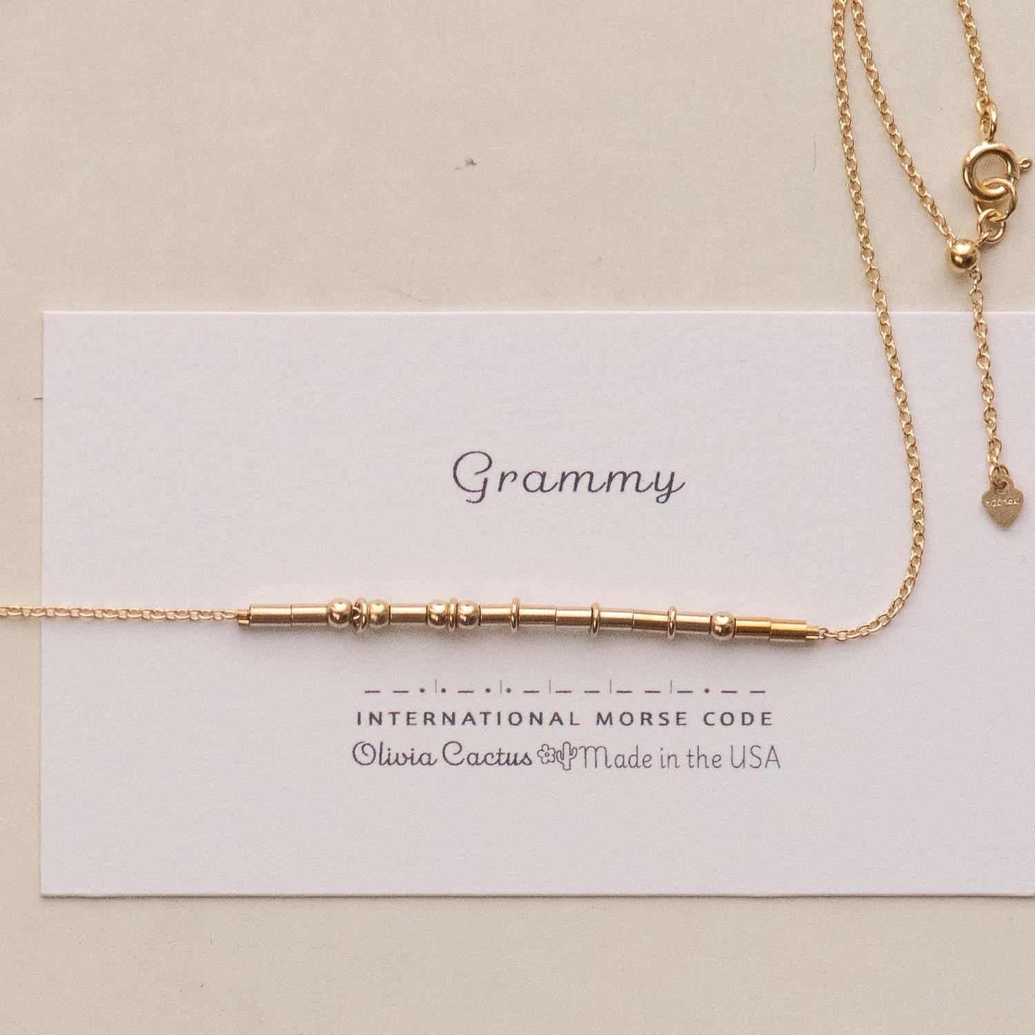 Grammy Morse Code Necklace - Dainty 14K Gold & Silver Jewelry by Olivia Cactus