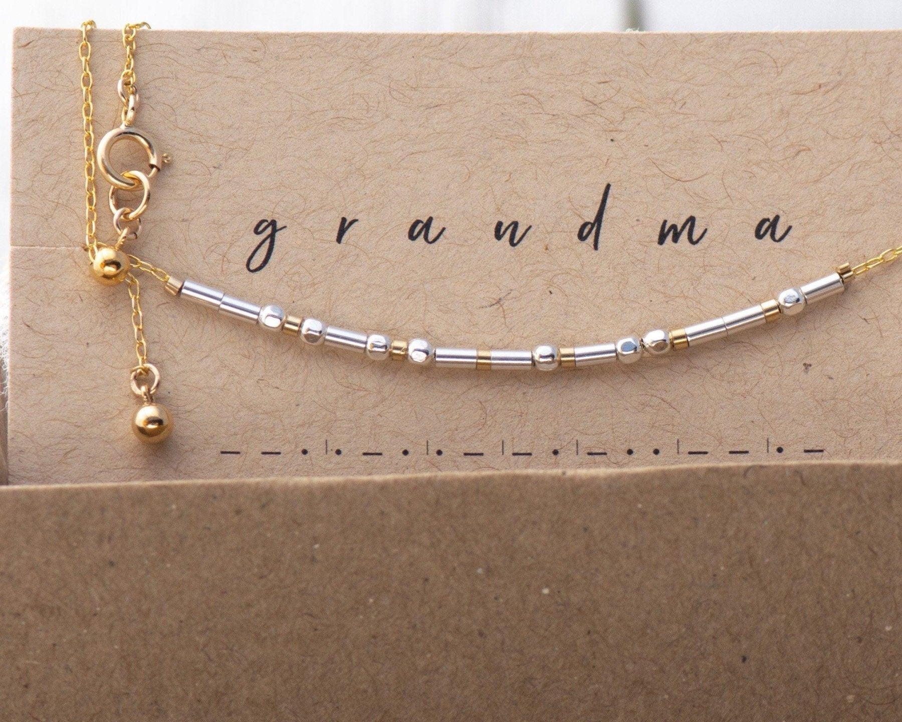 Grandma Morse Code Bracelet - Dainty 14K Gold & Silver Jewelry by Olivia Cactus