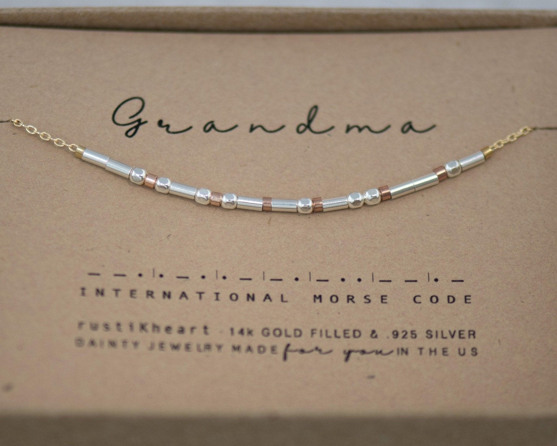 Grandma Morse Code Bracelet - Dainty 14K Gold & Silver Jewelry by Olivia Cactus
